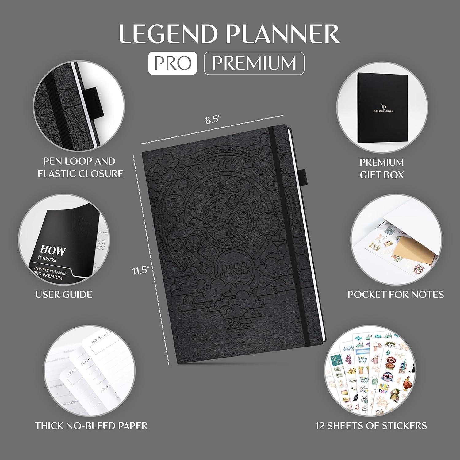 image:imageLegend Hourly Planner PRO Premium Undated Schedule Planner with Time Slots Weekly Monthly amp Daily Personal Organizer A4 PurpleBlack Debossed
