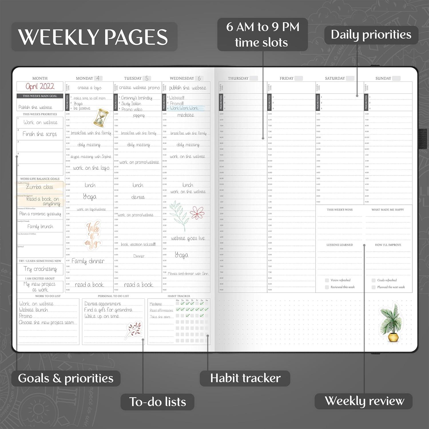 image:imageLegend Hourly Planner PRO Premium Undated Schedule Planner with Time Slots Weekly Monthly amp Daily Personal Organizer A4 PurpleBlack Debossed