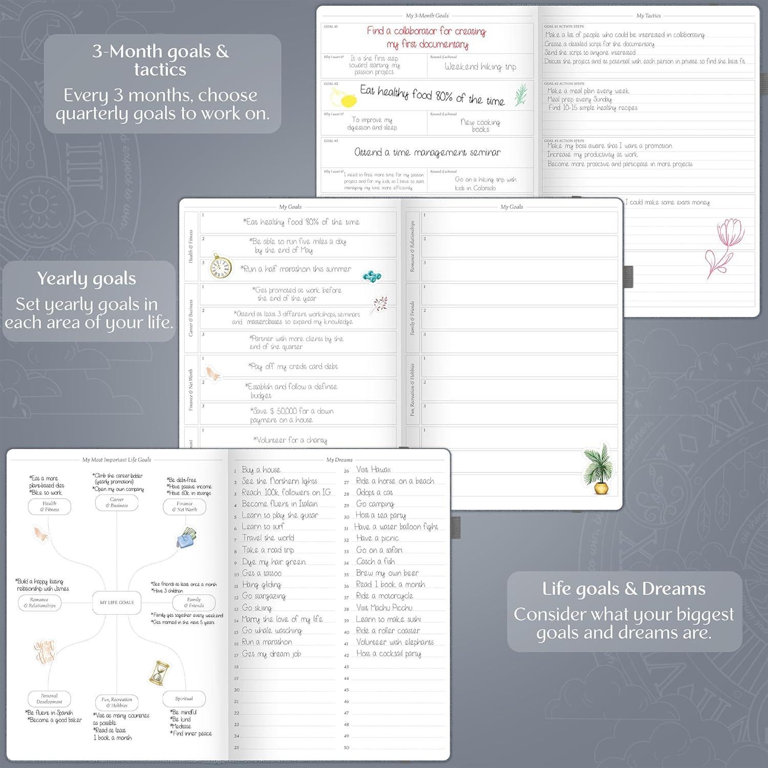image:imageLegend Hourly Planner PRO Premium Undated Schedule Planner with Time Slots Weekly Monthly amp Daily Personal Organizer A4 PurpleMystic Grey Gold Foil Hourglass