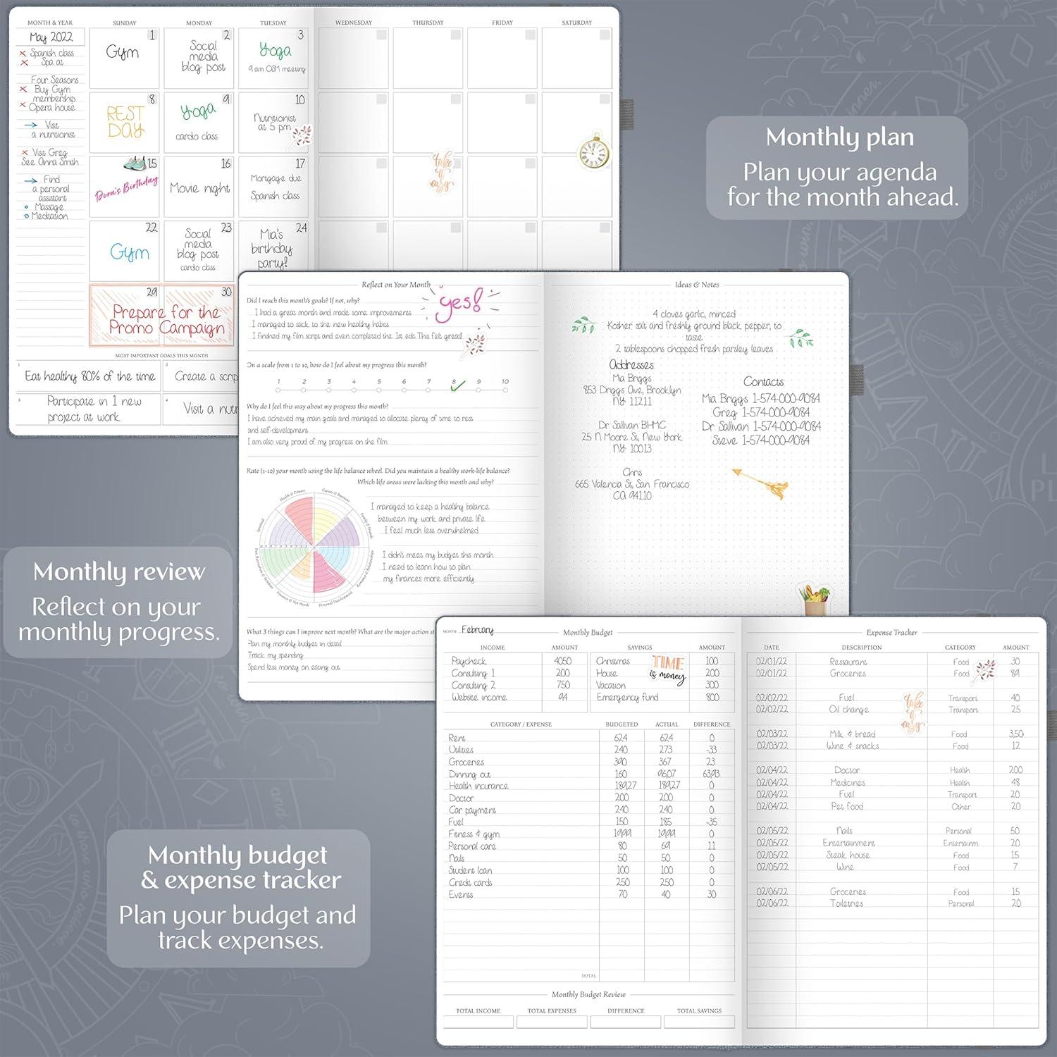 image:imageLegend Hourly Planner PRO Premium Undated Schedule Planner with Time Slots Weekly Monthly amp Daily Personal Organizer A4 PurpleMystic Grey Gold Foil Hourglass