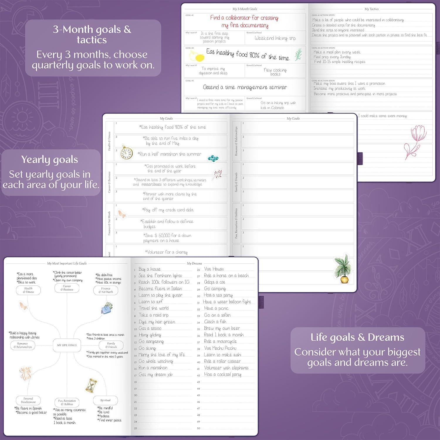 image:imageLegend Hourly Planner PRO Premium Undated Schedule Planner with Time Slots Weekly Monthly amp Daily Personal Organizer A4 PurplePurple Debossed Hourglass