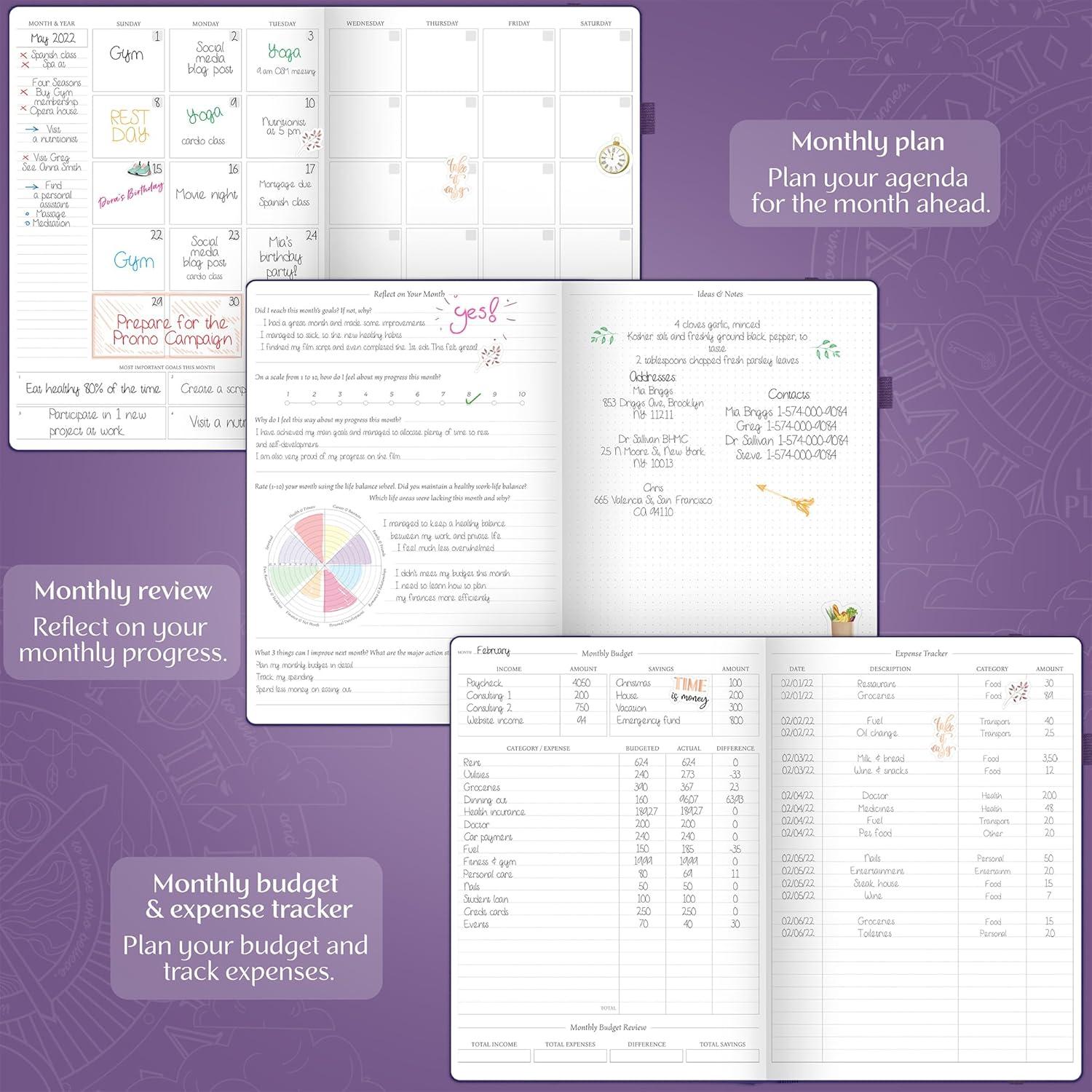 image:imageLegend Hourly Planner PRO Premium Undated Schedule Planner with Time Slots Weekly Monthly amp Daily Personal Organizer A4 PurplePurple Debossed Hourglass