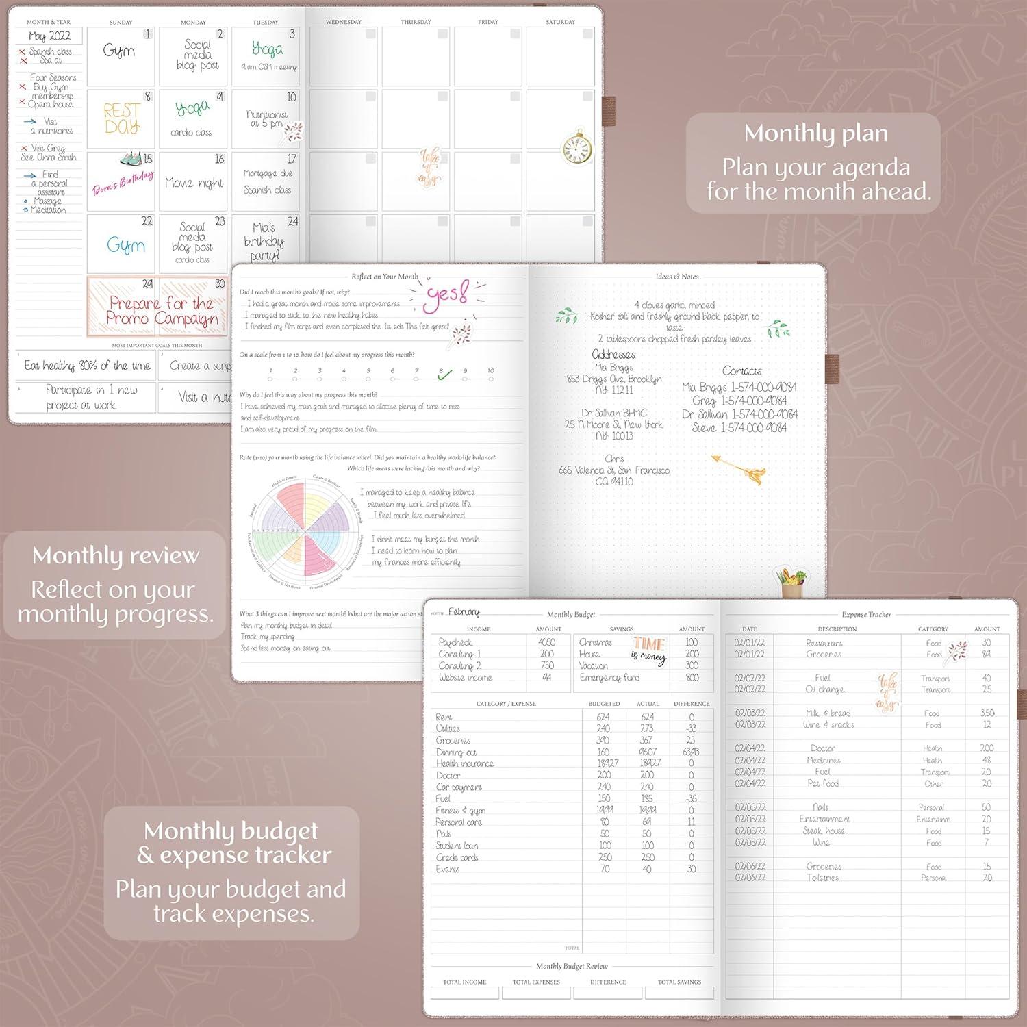 image:imageLegend Hourly Planner PRO Premium Undated Schedule Planner with Time Slots Weekly Monthly amp Daily Personal Organizer A4 PurpleRose Gold Debossed