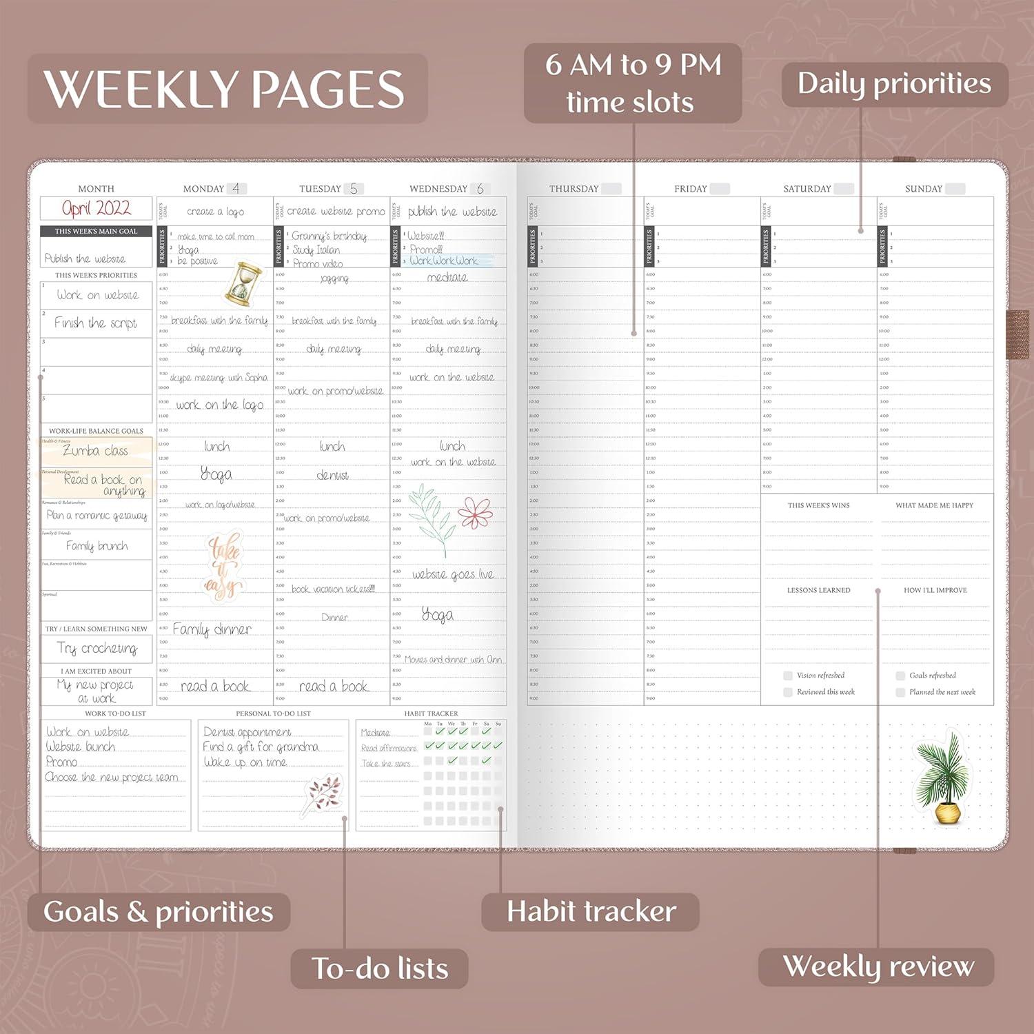 image:imageLegend Hourly Planner PRO Premium Undated Schedule Planner with Time Slots Weekly Monthly amp Daily Personal Organizer A4 PurpleRose Gold Debossed