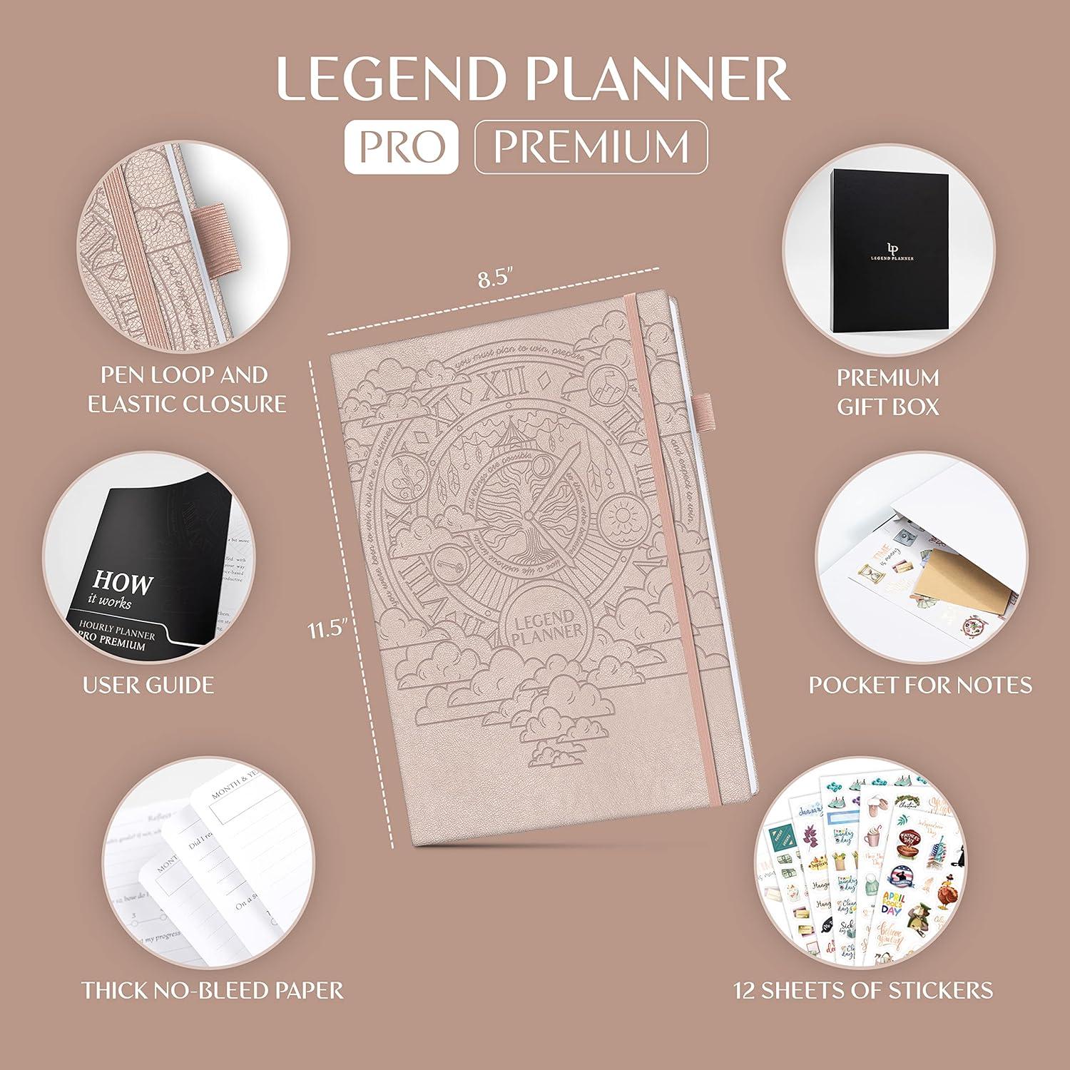 image:imageLegend Hourly Planner PRO Premium Undated Schedule Planner with Time Slots Weekly Monthly amp Daily Personal Organizer A4 PurpleRose Gold Debossed