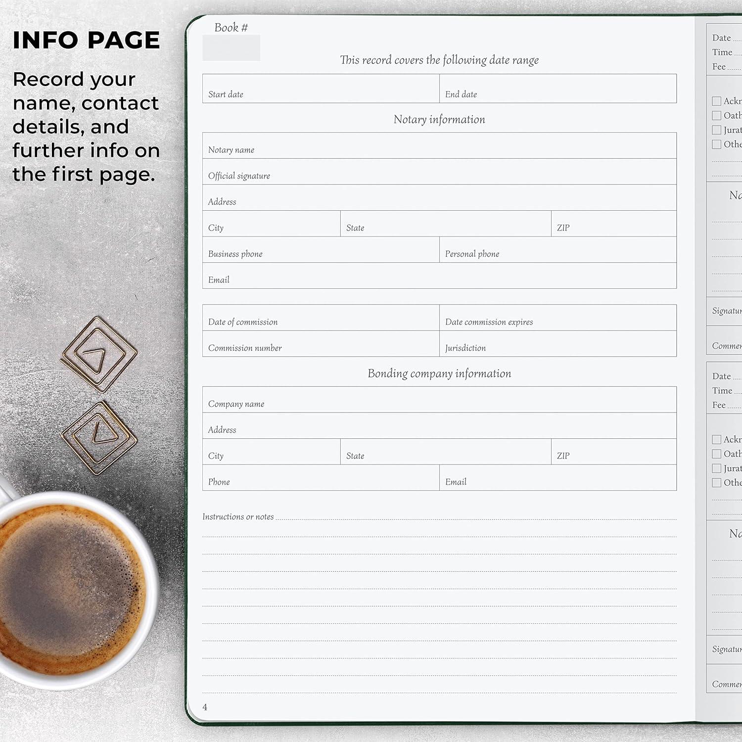 image:imageLegend Notary Journal Hardcover Notary Log Book with PrePrinted Entries Notary Public Journal of Notarial Acts Notary Supplies 250 Entries Numbered Pages 7x10 Dark BlueDark Green