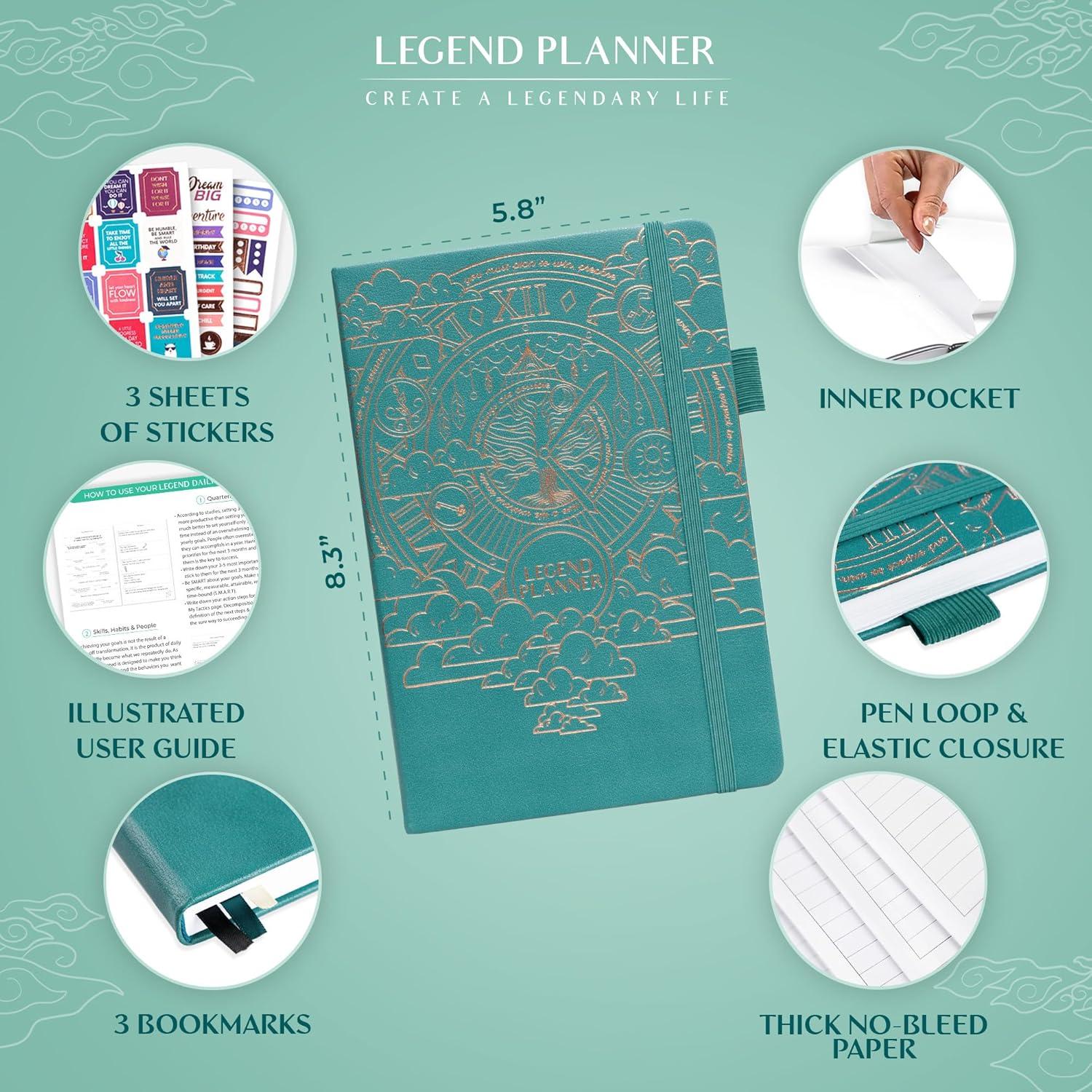 image:imageLegend Planner Daily for 3 Months Undated Monthly Weekly amp Daily Planner to Hit Goals Organizer amp Productivity Journal A5 Rose GoldViridian Green