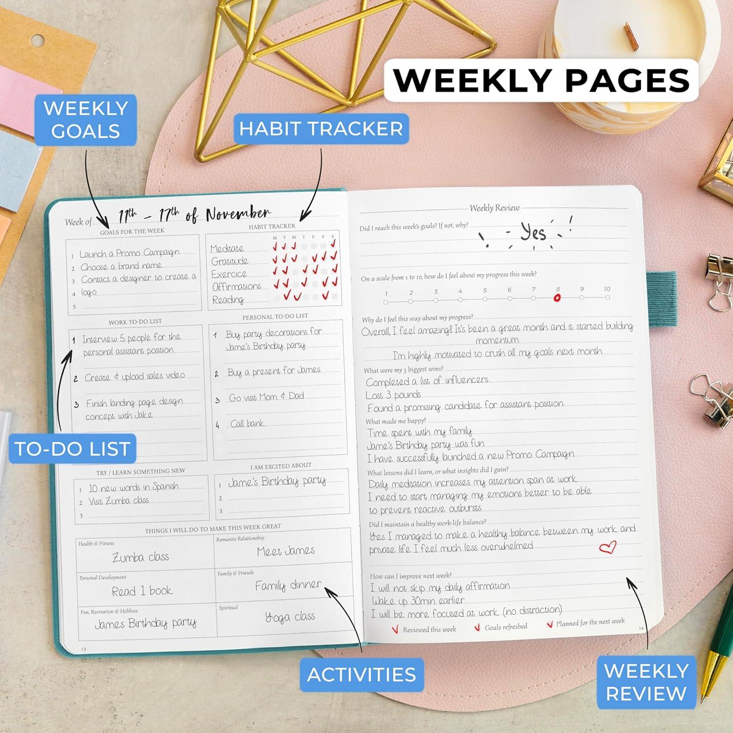 image:imageLegend Planner Daily for 3 Months Undated Monthly Weekly amp Daily Planner to Hit Goals Organizer amp Productivity Journal A5 Rose GoldViridian Green