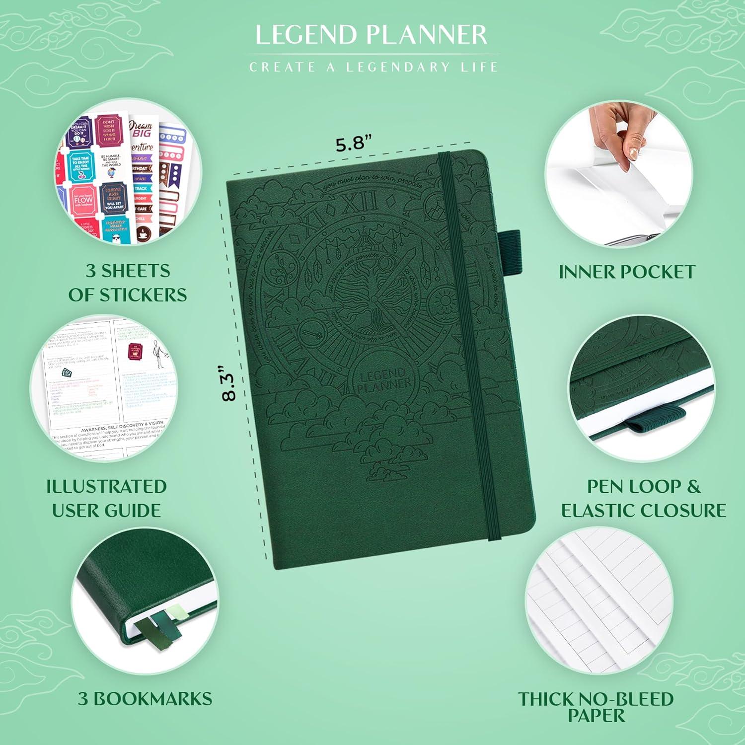 image:imageLegend Planner Hourly Schedule Edition Deluxe Weekly amp Daily Organizer with Time Slots Time Management Appointment Book Journal for Work amp Personal Life Undated A5 Hardcover Dark Green DebossedDark Green Debossed