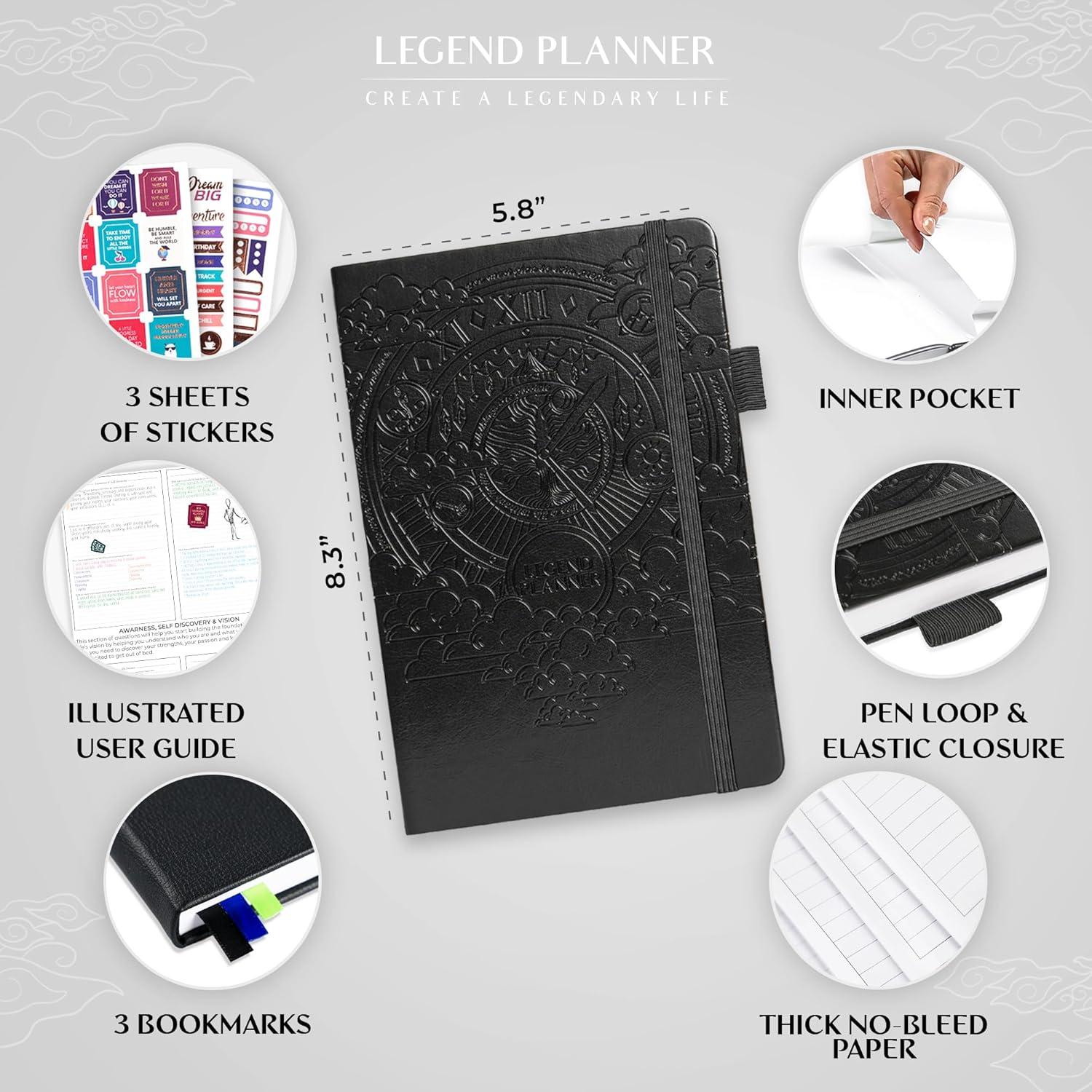 image:imageLegend Planner Hourly Schedule Edition Deluxe Weekly amp Daily Organizer with Time Slots Time Management Appointment Book Journal for Work amp Personal Life Undated A5 Hardcover Dark Green DebossedBlack