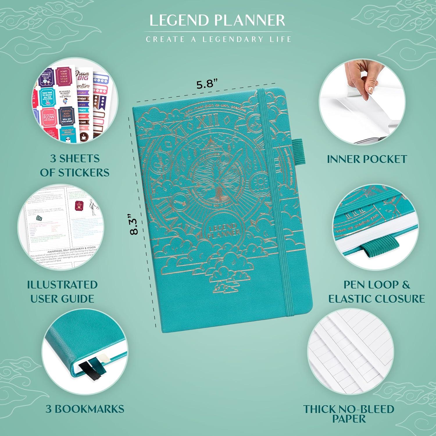 image:imageLegend Planner Hourly Schedule Edition Deluxe Weekly amp Daily Organizer with Time Slots Time Management Appointment Book Journal for Work amp Personal Life Undated A5 Hardcover Dark Green DebossedViridian Green Gold Foil