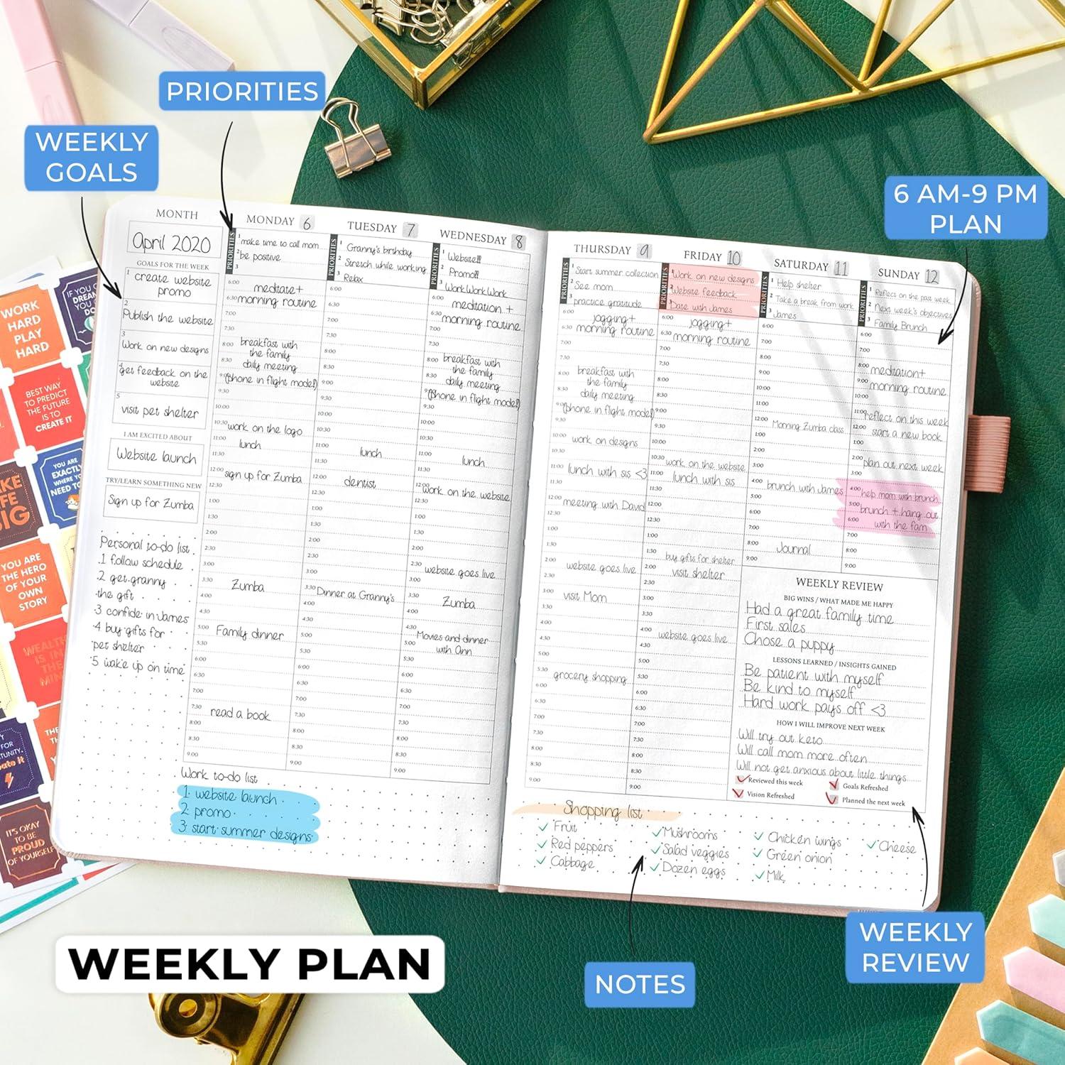 image:imageLegend Planner Hourly Schedule Edition Deluxe Weekly amp Daily Organizer with Time Slots Time Management Appointment Book Journal for Work amp Personal Life Undated A5 Hardcover Dark Green DebossedRose Gold Gold Foil