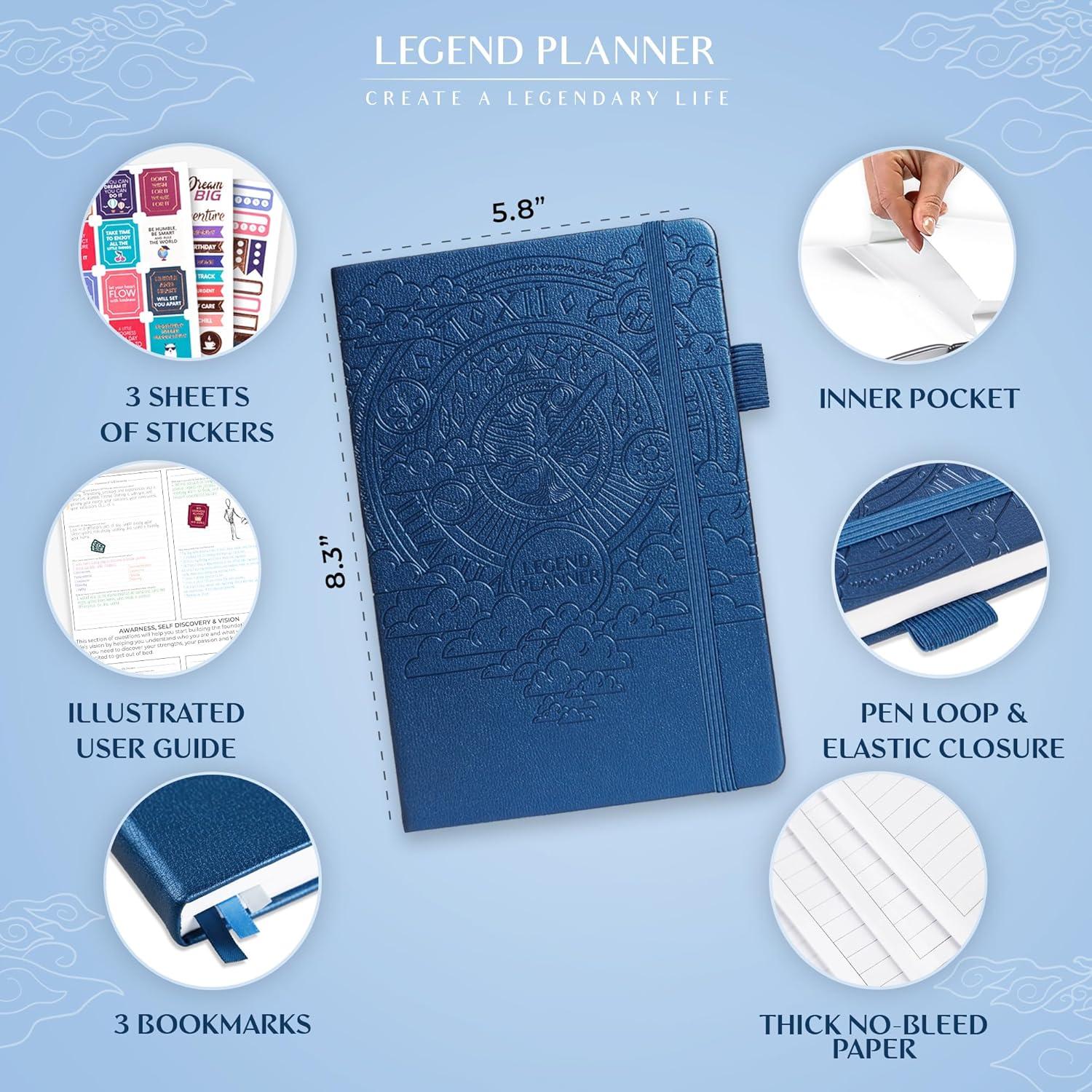 image:imageLegend Planner Hourly Schedule Edition Deluxe Weekly amp Daily Organizer with Time Slots Time Management Appointment Book Journal for Work amp Personal Life Undated A5 Hardcover Dark Green DebossedMystic Blue Debossed