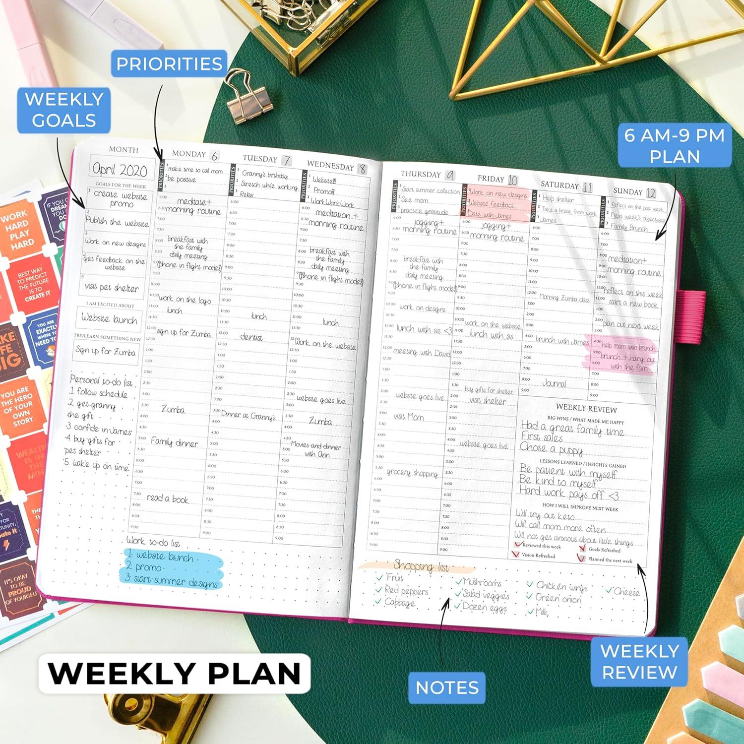 image:imageLegend Planner Hourly Schedule Edition Deluxe Weekly amp Daily Organizer with Time Slots Time Management Appointment Book Journal for Work amp Personal Life Undated A5 Hardcover Dark Green DebossedHot Pink Gold Foil