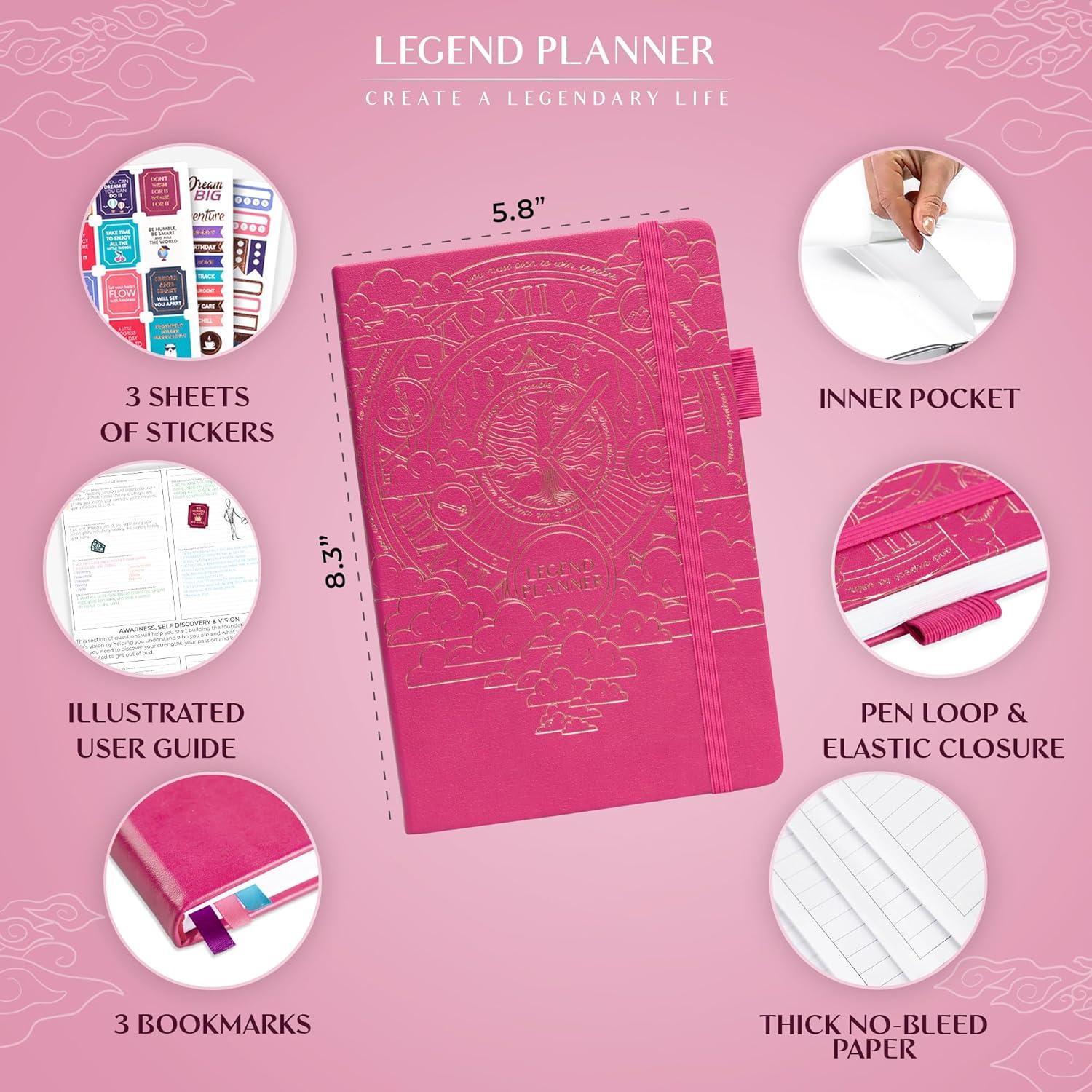image:imageLegend Planner Hourly Schedule Edition Deluxe Weekly amp Daily Organizer with Time Slots Time Management Appointment Book Journal for Work amp Personal Life Undated A5 Hardcover Dark Green DebossedHot Pink Gold Foil