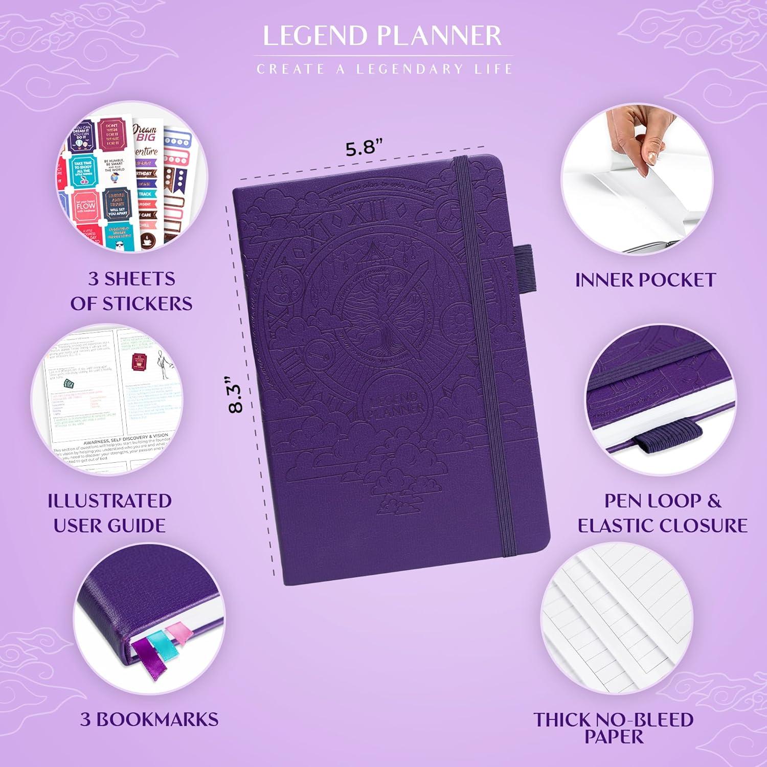 image:imageLegend Planner Hourly Schedule Edition Deluxe Weekly amp Daily Organizer with Time Slots Time Management Appointment Book Journal for Work amp Personal Life Undated A5 Hardcover Dark Green DebossedPurple