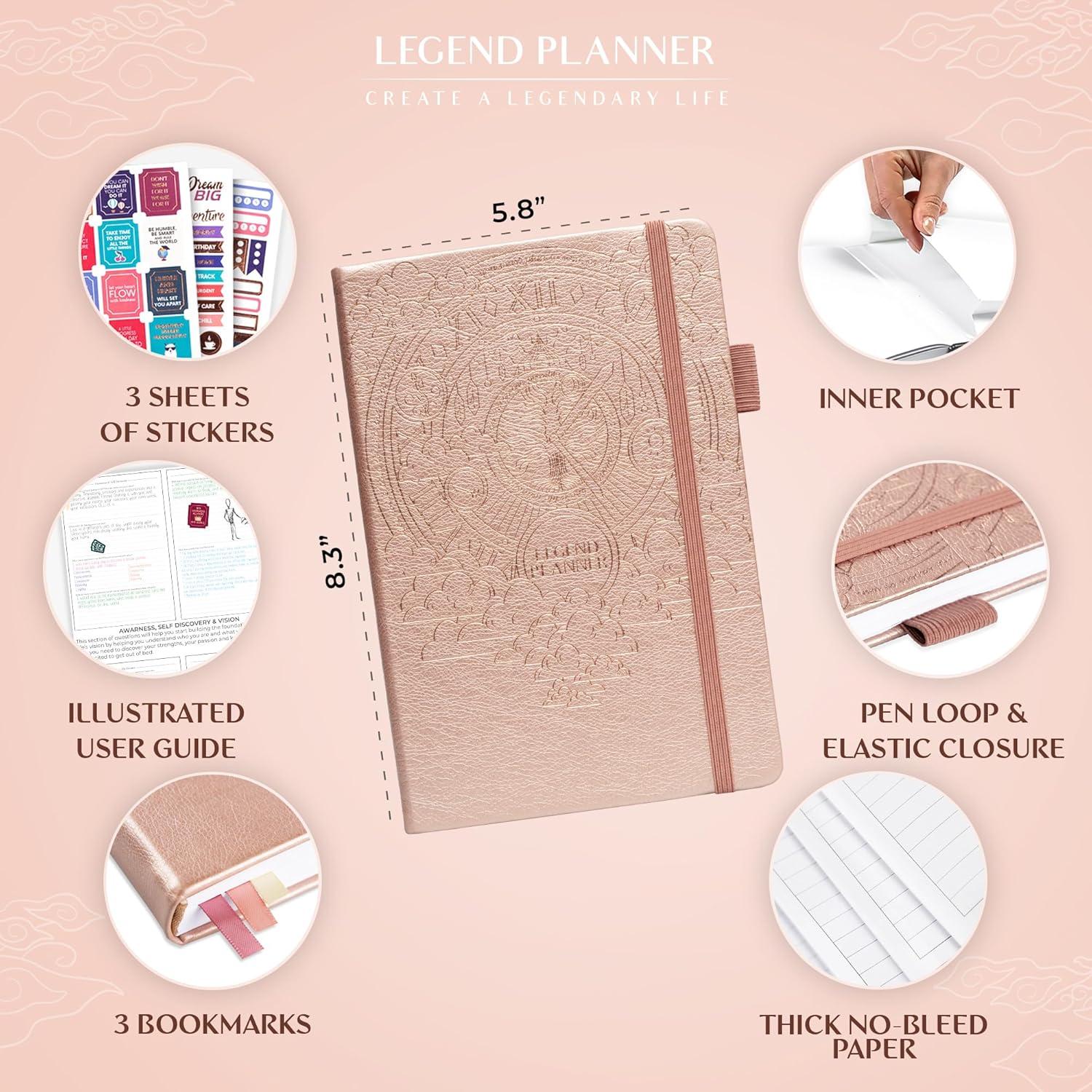 image:imageLegend Planner Hourly Schedule Edition Deluxe Weekly amp Daily Organizer with Time Slots Time Management Appointment Book Journal for Work amp Personal Life Undated A5 Hardcover Dark Green DebossedRose Gold Gold Foil