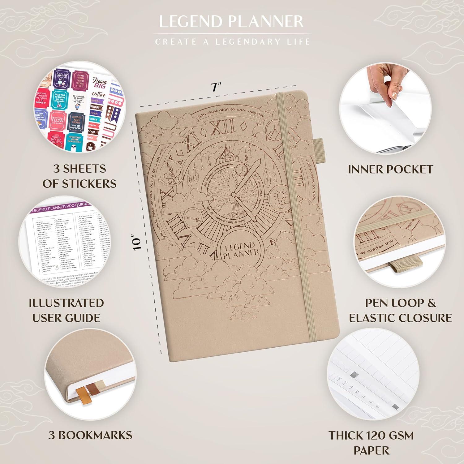 image:imageLegend Planner PRO Deluxe Weekly amp Monthly Life Planner to Increase Productivity and Hit Your Goals Time Management Organizer Notebook Undated 7 x 10 Hardcover Stickers Amber YellowSeashell Gold Foil