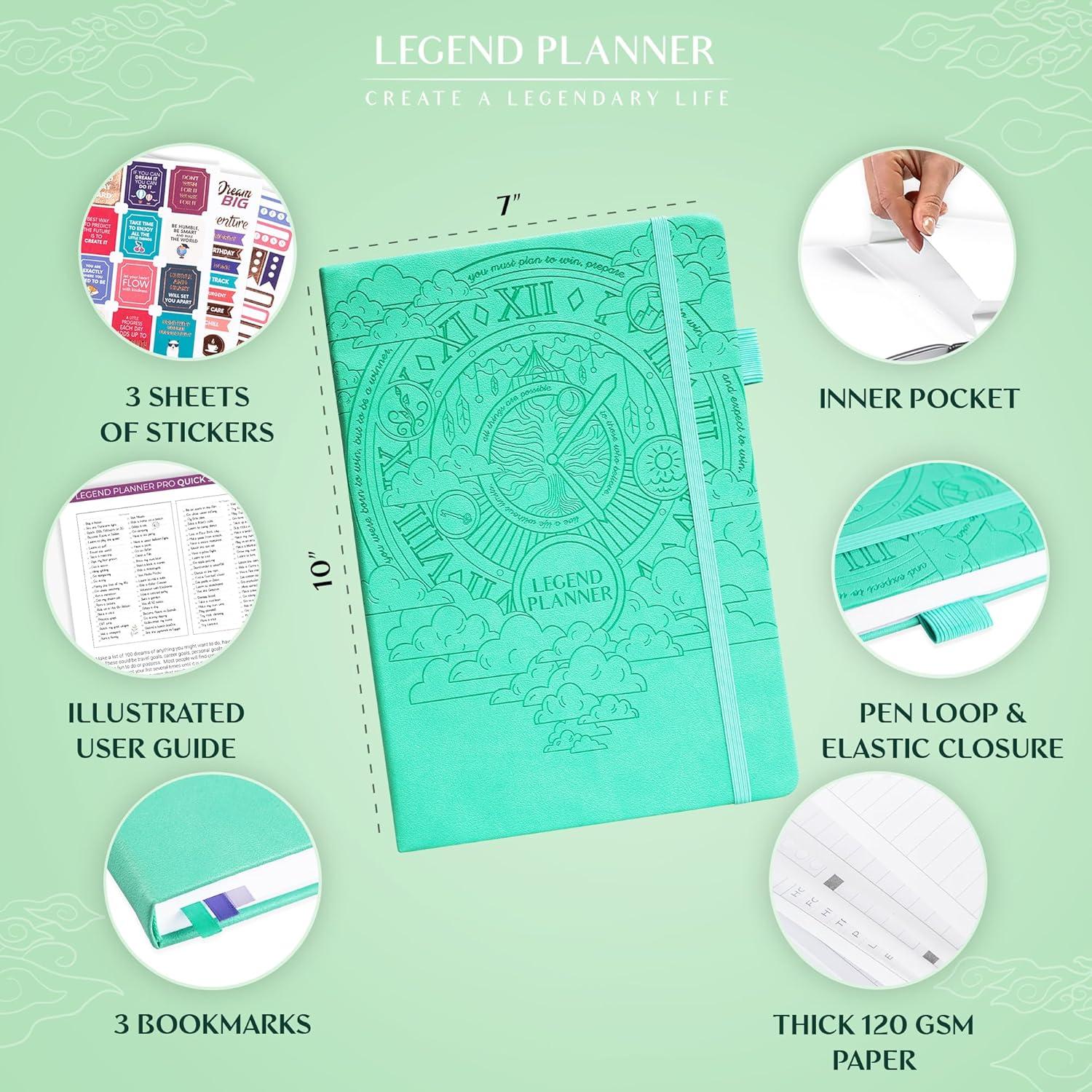 image:imageLegend Planner PRO Deluxe Weekly amp Monthly Life Planner to Increase Productivity and Hit Your Goals Time Management Organizer Notebook Undated 7 x 10 Hardcover Stickers Dark PurpleMint Green Debossed