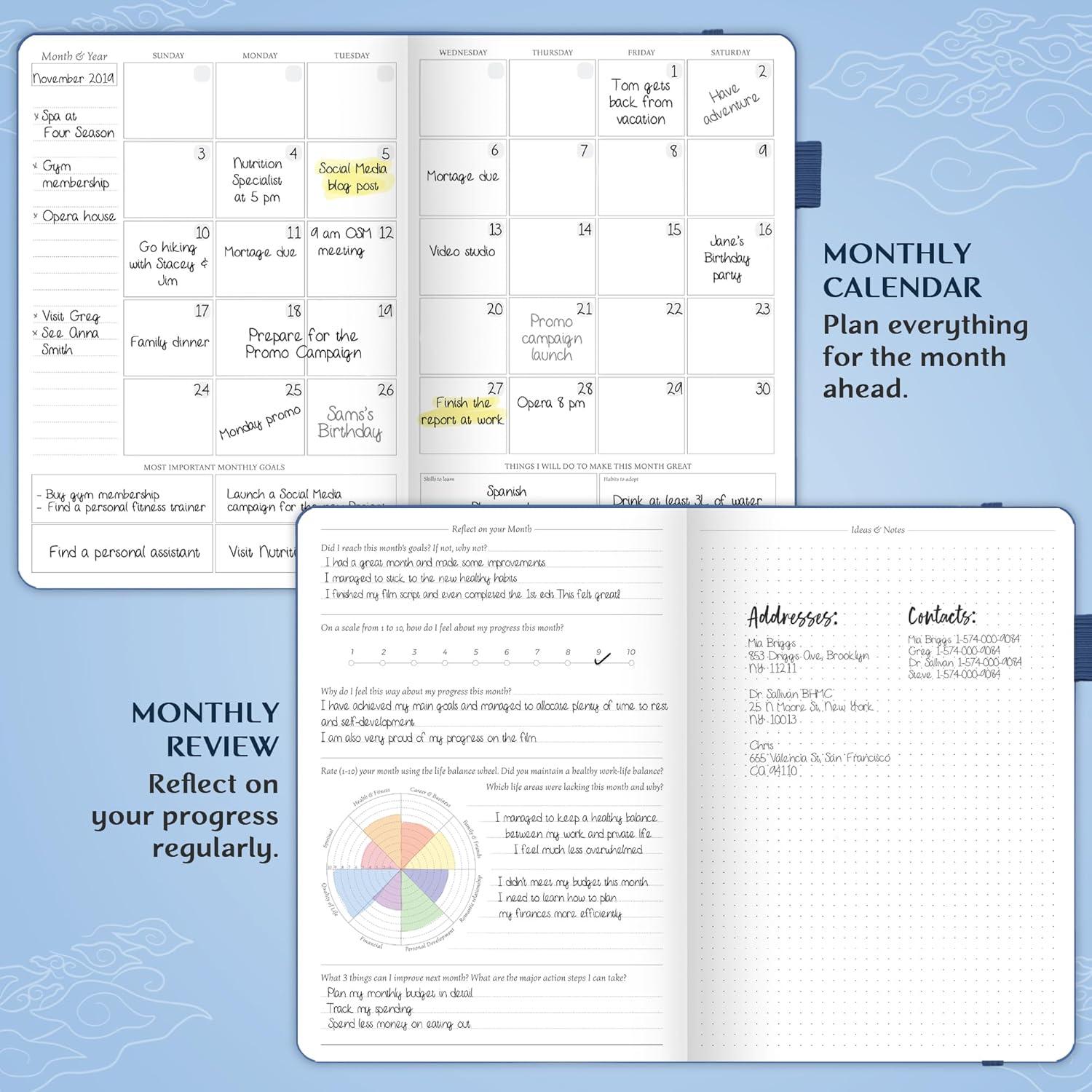 image:imageLegend Planner PRO Deluxe Weekly amp Monthly Life Planner to Increase Productivity and Hit Your Goals Time Management Organizer Notebook Undated 7 x 10 Hardcover Stickers Amber YellowMystic Blue Debossed