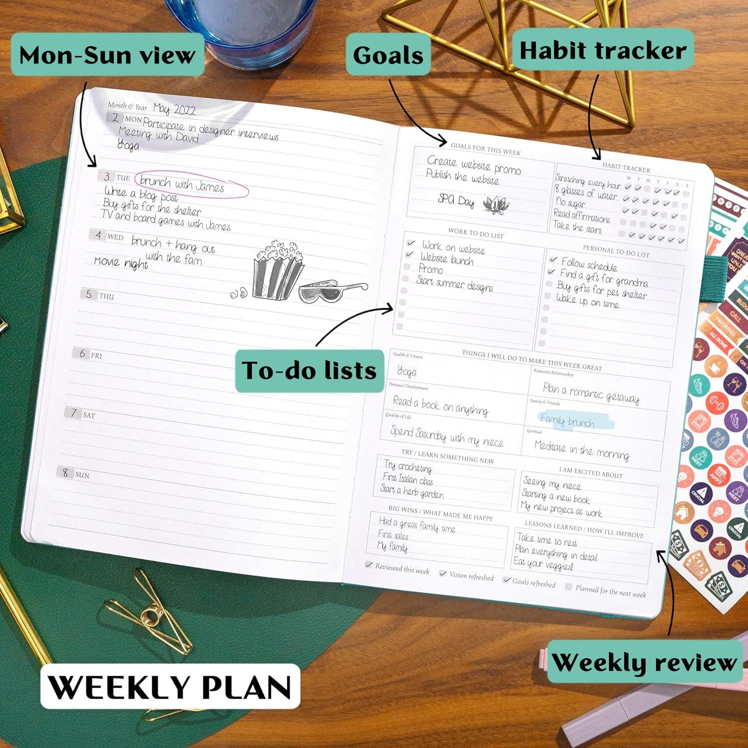 image:imageLegend Planner PRO Deluxe Weekly amp Monthly Life Planner to Increase Productivity and Hit Your Goals Time Management Organizer Notebook Undated 7 x 10 Hardcover Stickers Amber YellowViridian Green Gold Foil