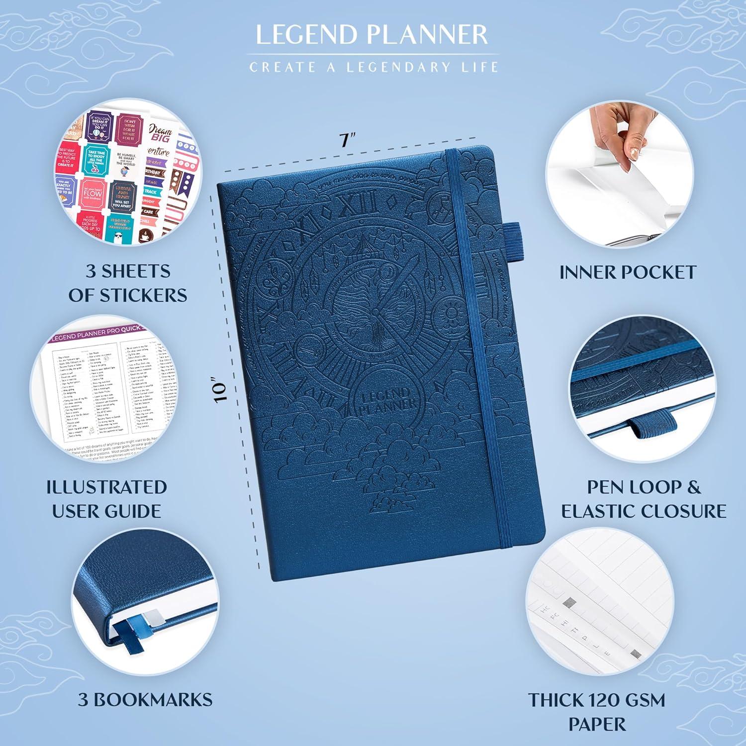 image:imageLegend Planner PRO Deluxe Weekly amp Monthly Life Planner to Increase Productivity and Hit Your Goals Time Management Organizer Notebook Undated 7 x 10 Hardcover Stickers Dark PurpleMystic Blue Debossed