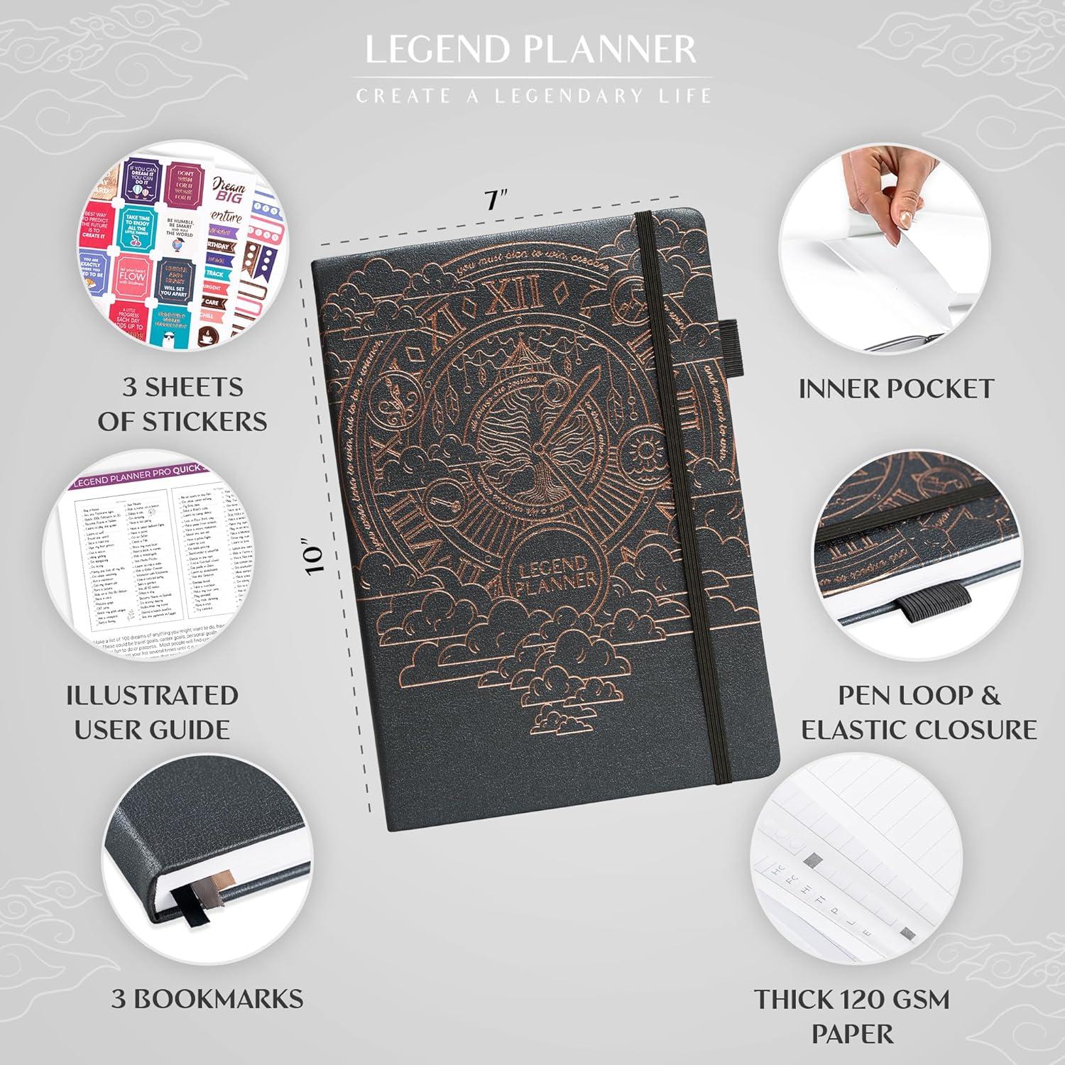 image:imageLegend Planner PRO Deluxe Weekly amp Monthly Life Planner to Increase Productivity and Hit Your Goals Time Management Organizer Notebook Undated 7 x 10 Hardcover Stickers Amber YellowMystic Gray Gold Foil