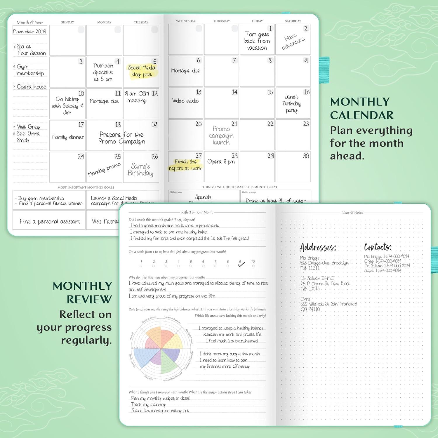 image:imageLegend Planner PRO Deluxe Weekly amp Monthly Life Planner to Increase Productivity and Hit Your Goals Time Management Organizer Notebook Undated 7 x 10 Hardcover Stickers Dark PurpleMint Green Debossed