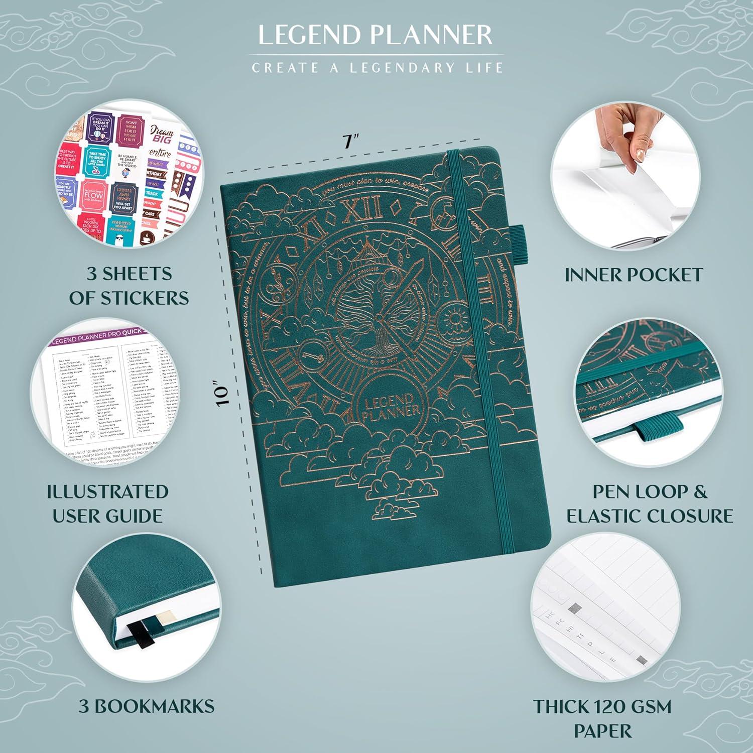 image:imageLegend Planner PRO Deluxe Weekly amp Monthly Life Planner to Increase Productivity and Hit Your Goals Time Management Organizer Notebook Undated 7 x 10 Hardcover Stickers Dark PurpleDark Teal Gold Foil