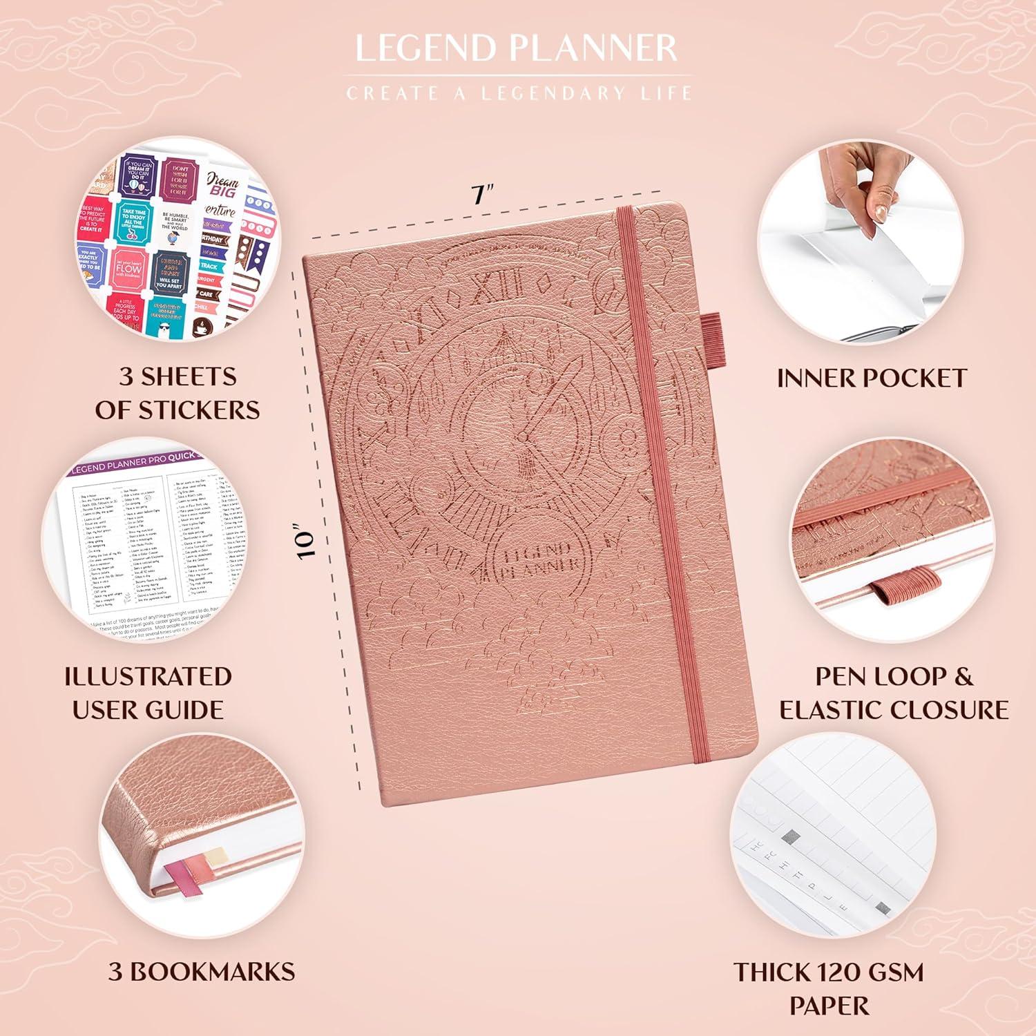 image:imageLegend Planner PRO Deluxe Weekly amp Monthly Life Planner to Increase Productivity and Hit Your Goals Time Management Organizer Notebook Undated 7 x 10 Hardcover Stickers Amber YellowRose Gold Gold Foil