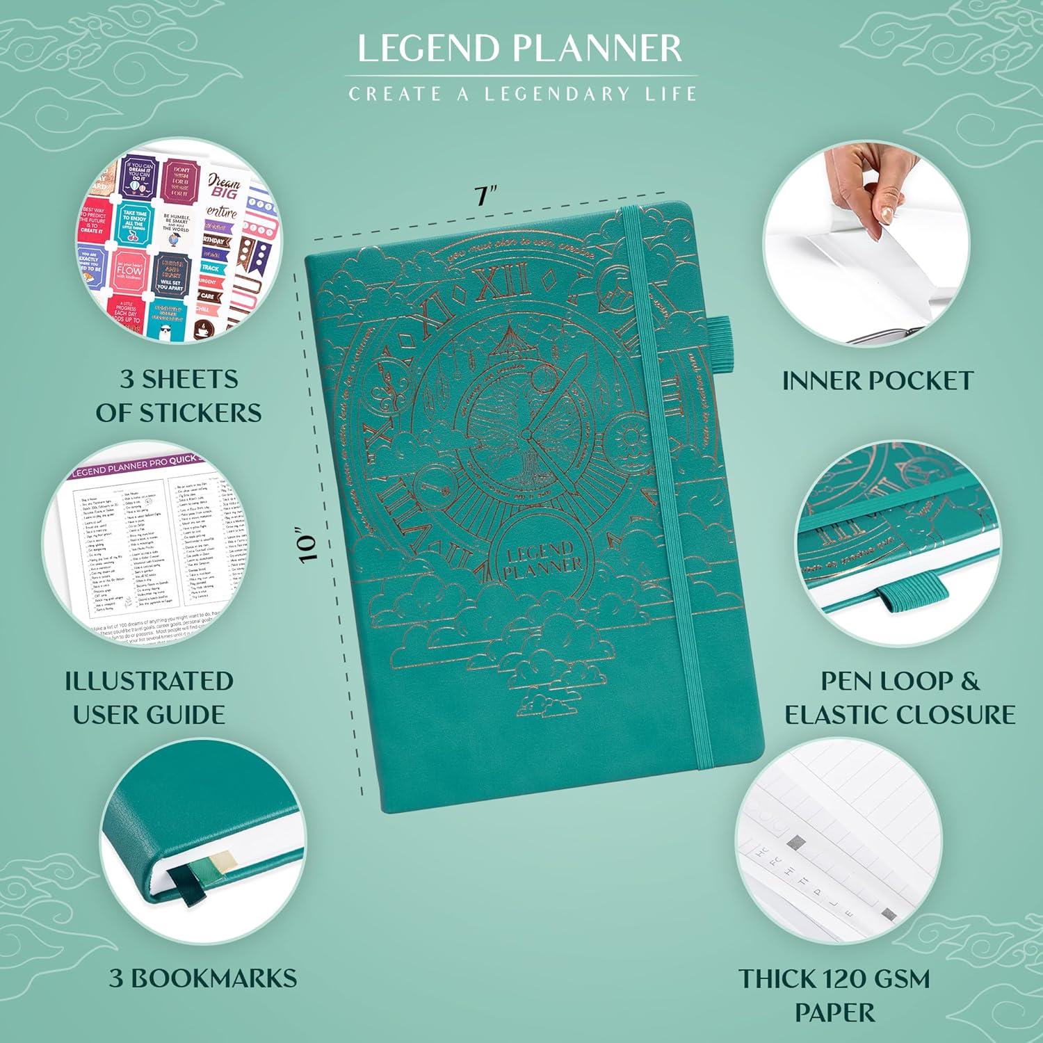 image:imageLegend Planner PRO Deluxe Weekly amp Monthly Life Planner to Increase Productivity and Hit Your Goals Time Management Organizer Notebook Undated 7 x 10 Hardcover Stickers Amber YellowViridian Green Gold Foil