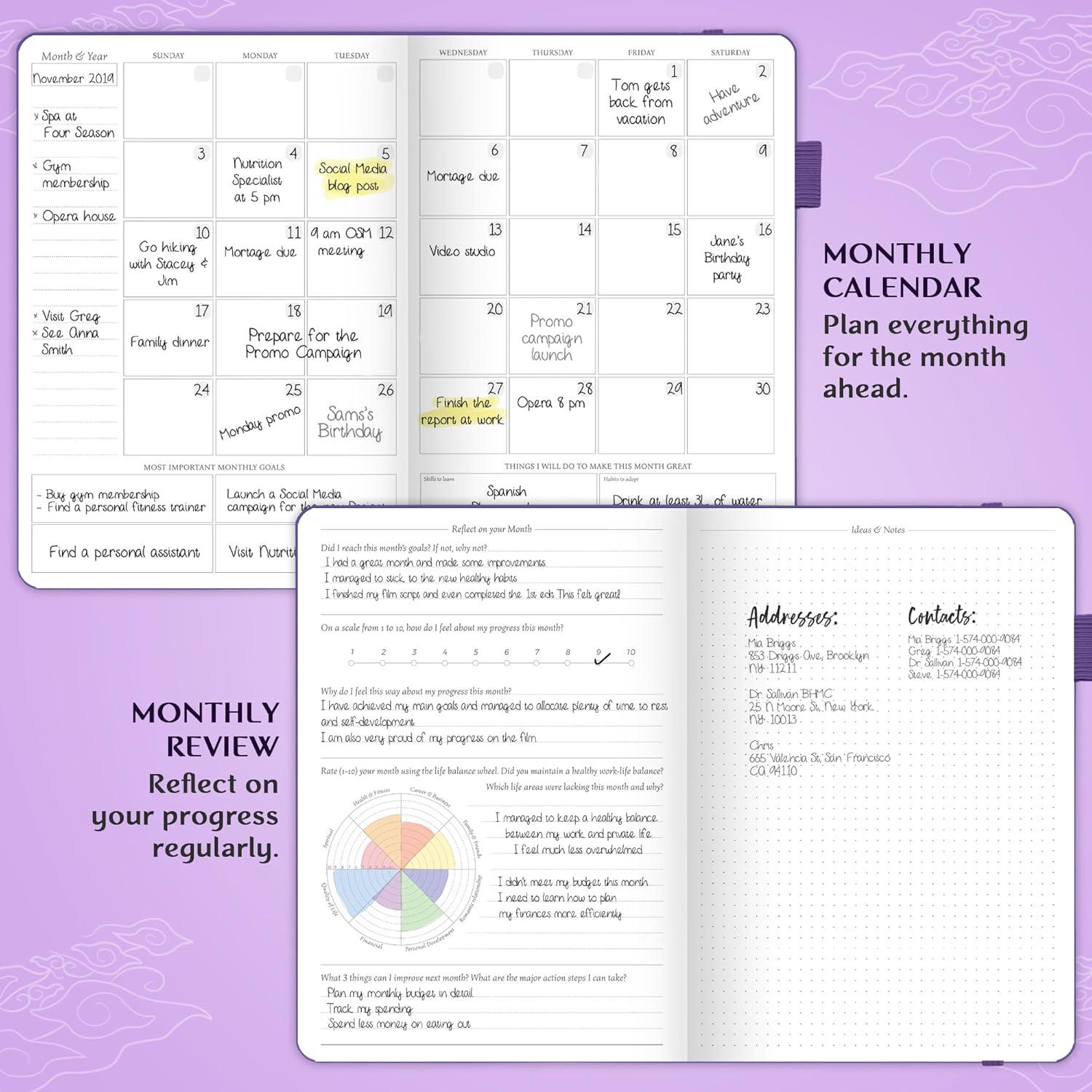 image:imageLegend Planner PRO Deluxe Weekly amp Monthly Life Planner to Increase Productivity and Hit Your Goals Time Management Organizer Notebook Undated 7 x 10 Hardcover Stickers Amber YellowPurple Debossed