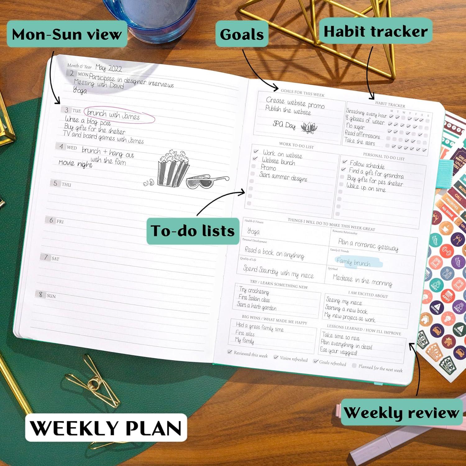 image:imageLegend Planner PRO Deluxe Weekly amp Monthly Life Planner to Increase Productivity and Hit Your Goals Time Management Organizer Notebook Undated 7 x 10 Hardcover Stickers Amber YellowMint Green Debossed