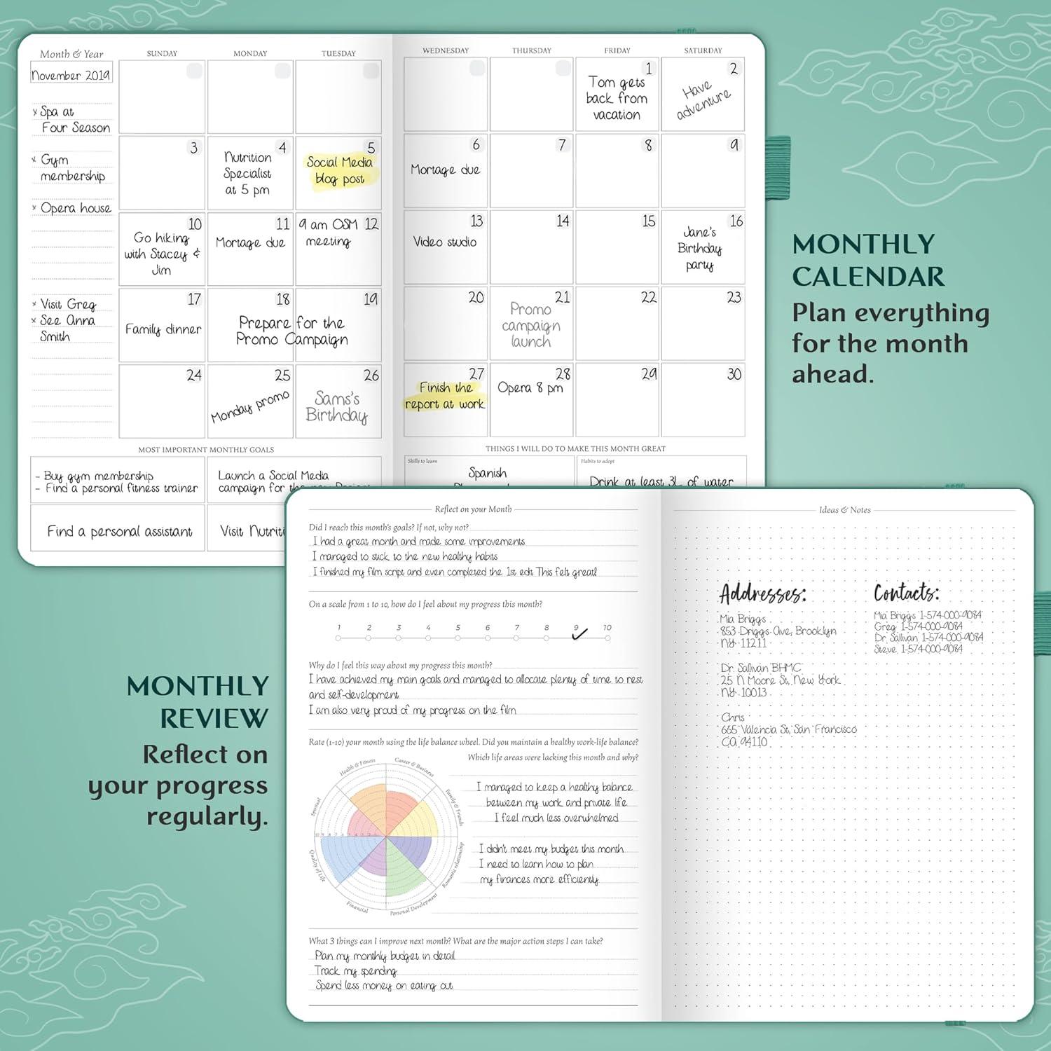 image:imageLegend Planner PRO Deluxe Weekly amp Monthly Life Planner to Increase Productivity and Hit Your Goals Time Management Organizer Notebook Undated 7 x 10 Hardcover Stickers Amber YellowViridian Green Gold Foil