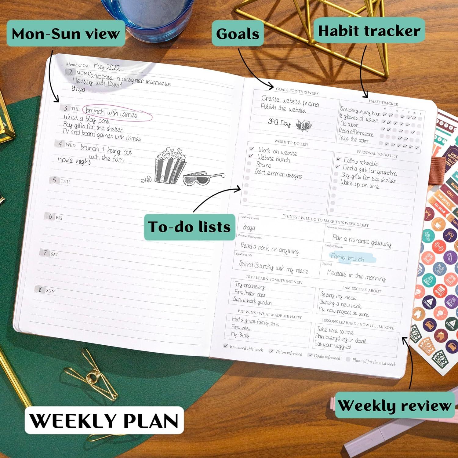 image:imageLegend Planner PRO Deluxe Weekly amp Monthly Life Planner to Increase Productivity and Hit Your Goals Time Management Organizer Notebook Undated 7 x 10 Hardcover Stickers Amber YellowRose Gold Debossed
