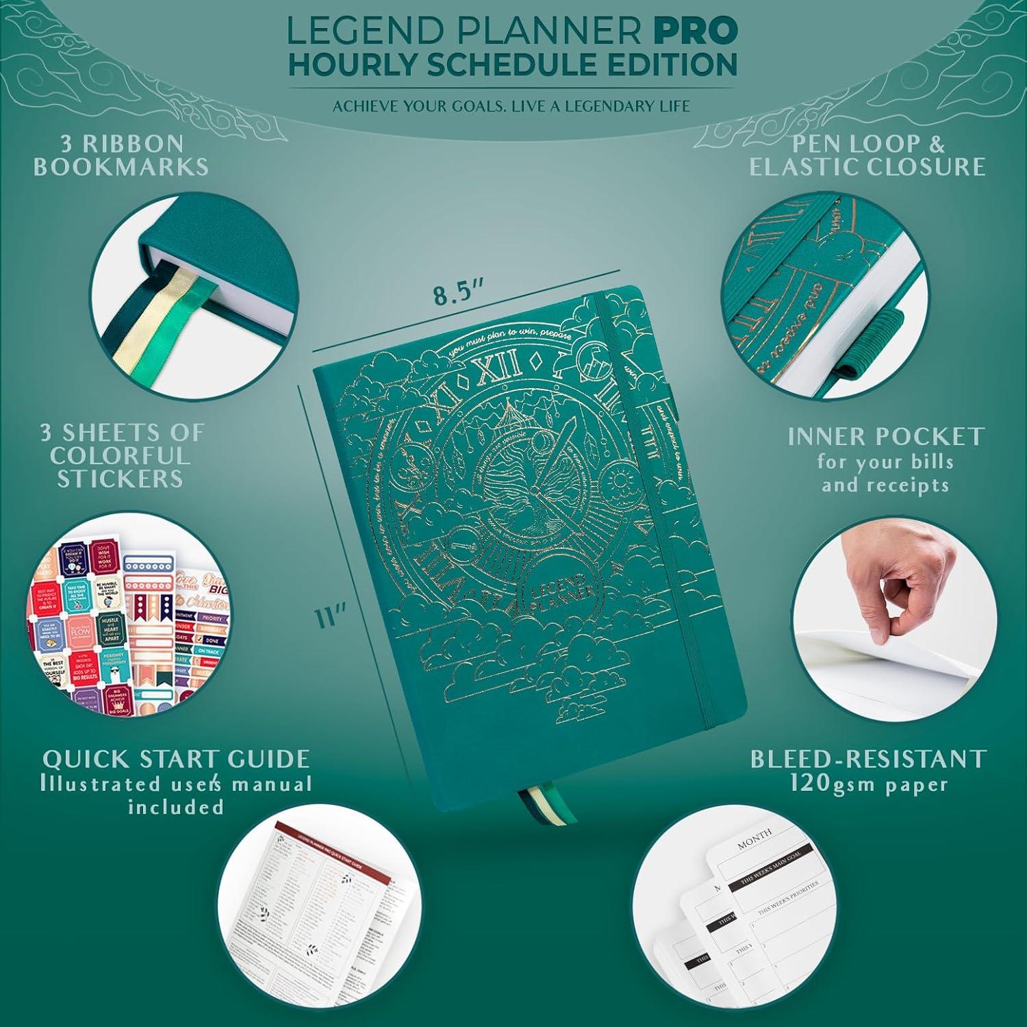 image:imageLegend Planner PRO Hourly Schedule Weekly amp Daily Organizer with Time Slots Appointment Book Journal for Work amp Personal A4 White GoldDark Teal Gold Foil