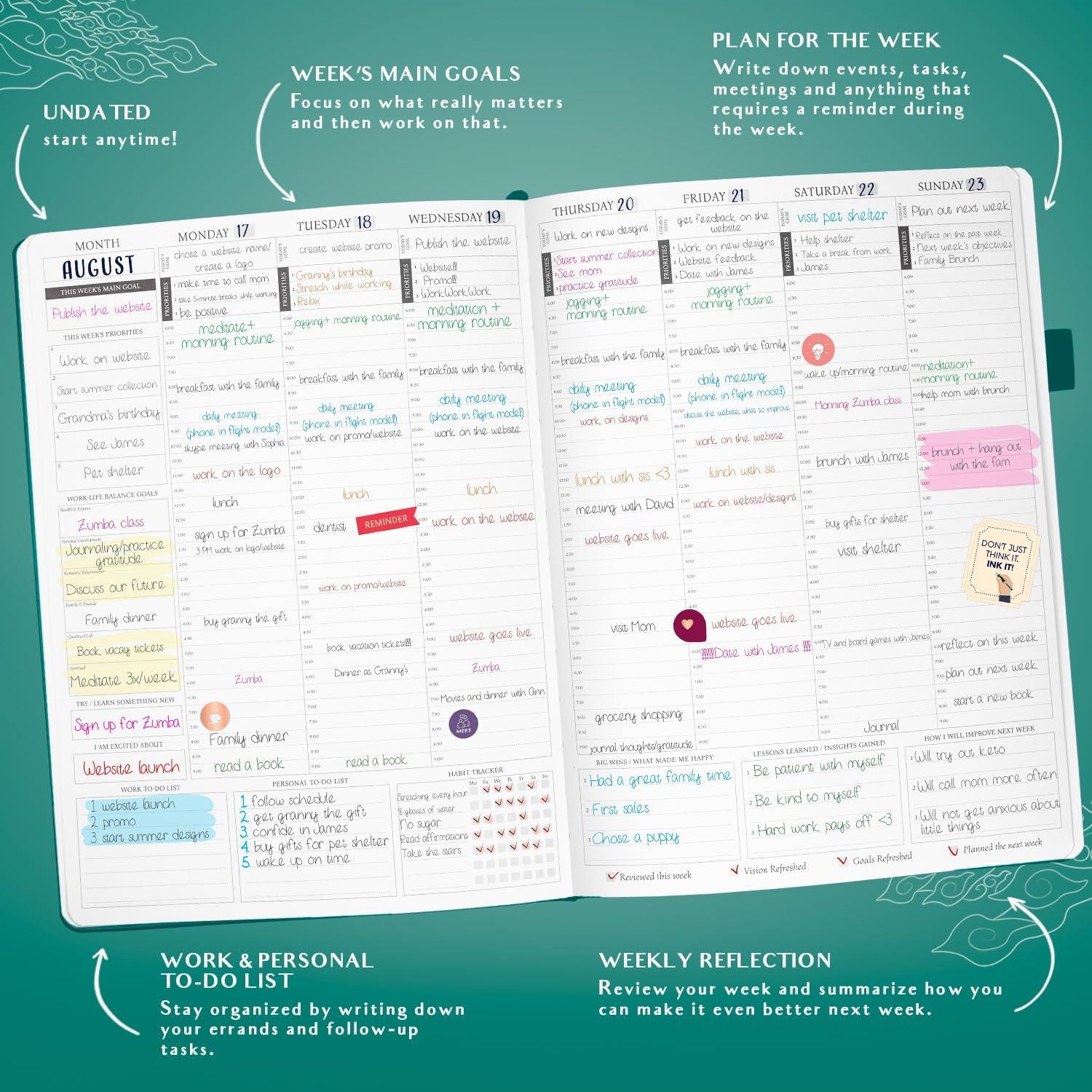 image:imageLegend Planner PRO Hourly Schedule Weekly amp Daily Organizer with Time Slots Appointment Book Journal for Work amp Personal A4 White GoldDark Teal Gold Foil