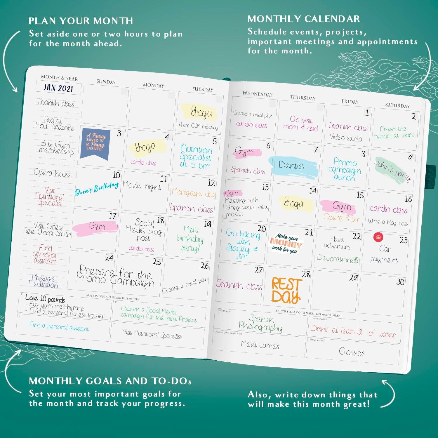 image:imageLegend Planner PRO Hourly Schedule Weekly amp Daily Organizer with Time Slots Appointment Book Journal for Work amp Personal A4 White GoldDark Teal Gold Foil