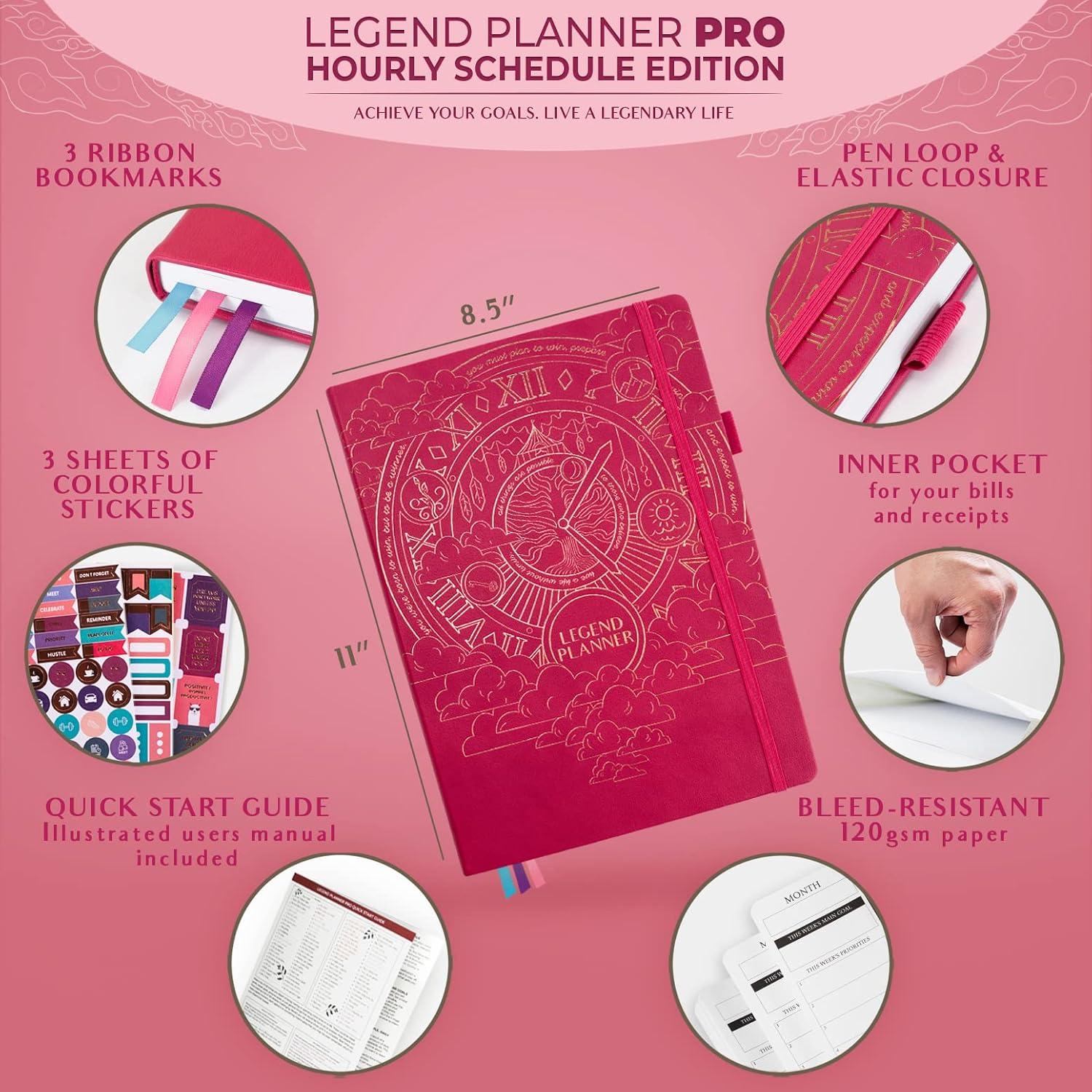 image:imageLegend Planner PRO Hourly Schedule Weekly amp Daily Organizer with Time Slots Appointment Book Journal for Work amp Personal A4 White GoldHot Pink Gold Foil