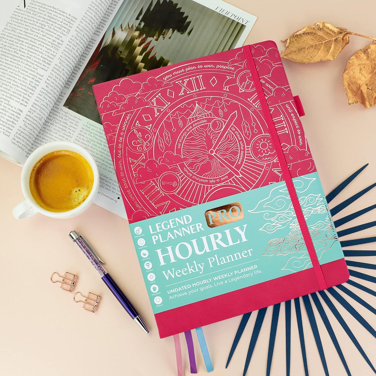image:imageLegend Planner PRO Hourly Schedule Weekly amp Daily Organizer with Time Slots Appointment Book Journal for Work amp Personal A4 White GoldHot Pink Gold Foil