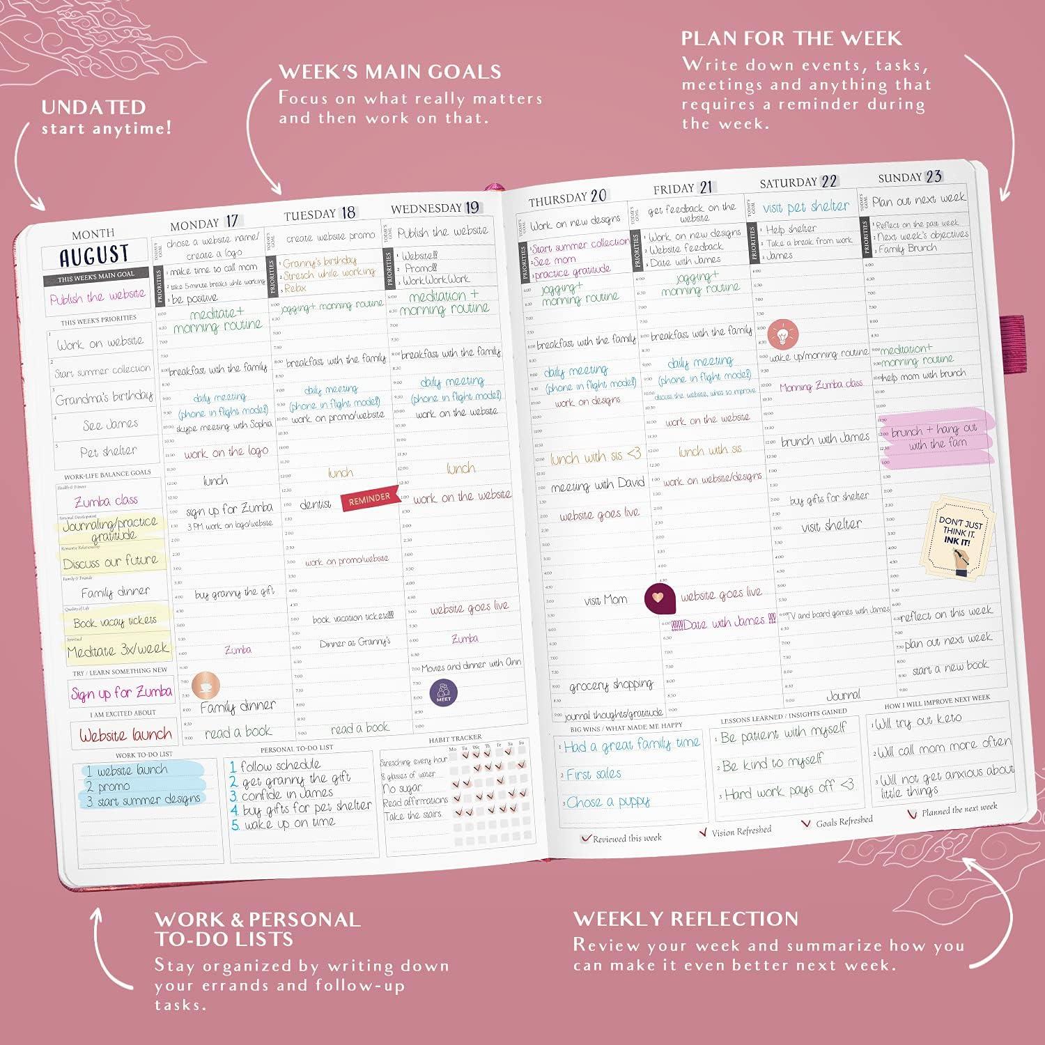 image:imageLegend Planner PRO Hourly Schedule Weekly amp Daily Organizer with Time Slots Appointment Book Journal for Work amp Personal A4 White GoldHot Pink Gold Foil