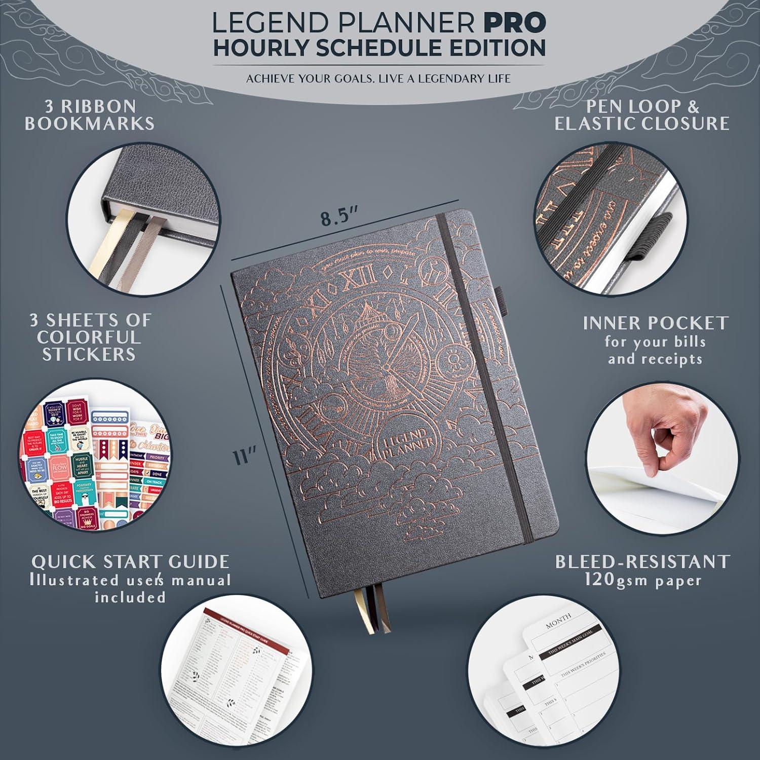 image:imageLegend Planner PRO Hourly Schedule Weekly amp Daily Organizer with Time Slots Appointment Book Journal for Work amp Personal A4 White GoldMystic Gray Gold Foil