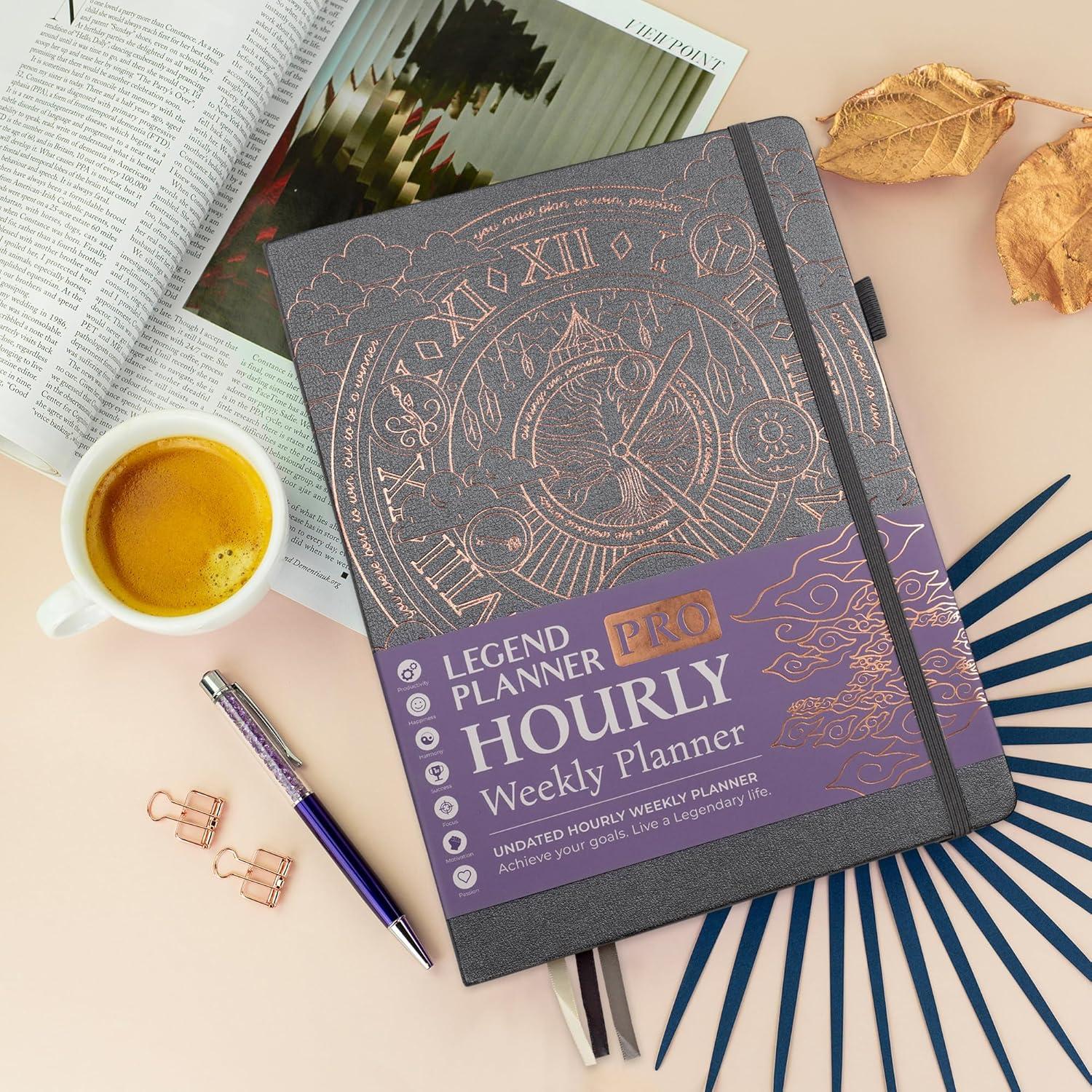 image:imageLegend Planner PRO Hourly Schedule Weekly amp Daily Organizer with Time Slots Appointment Book Journal for Work amp Personal A4 White GoldMystic Gray Gold Foil
