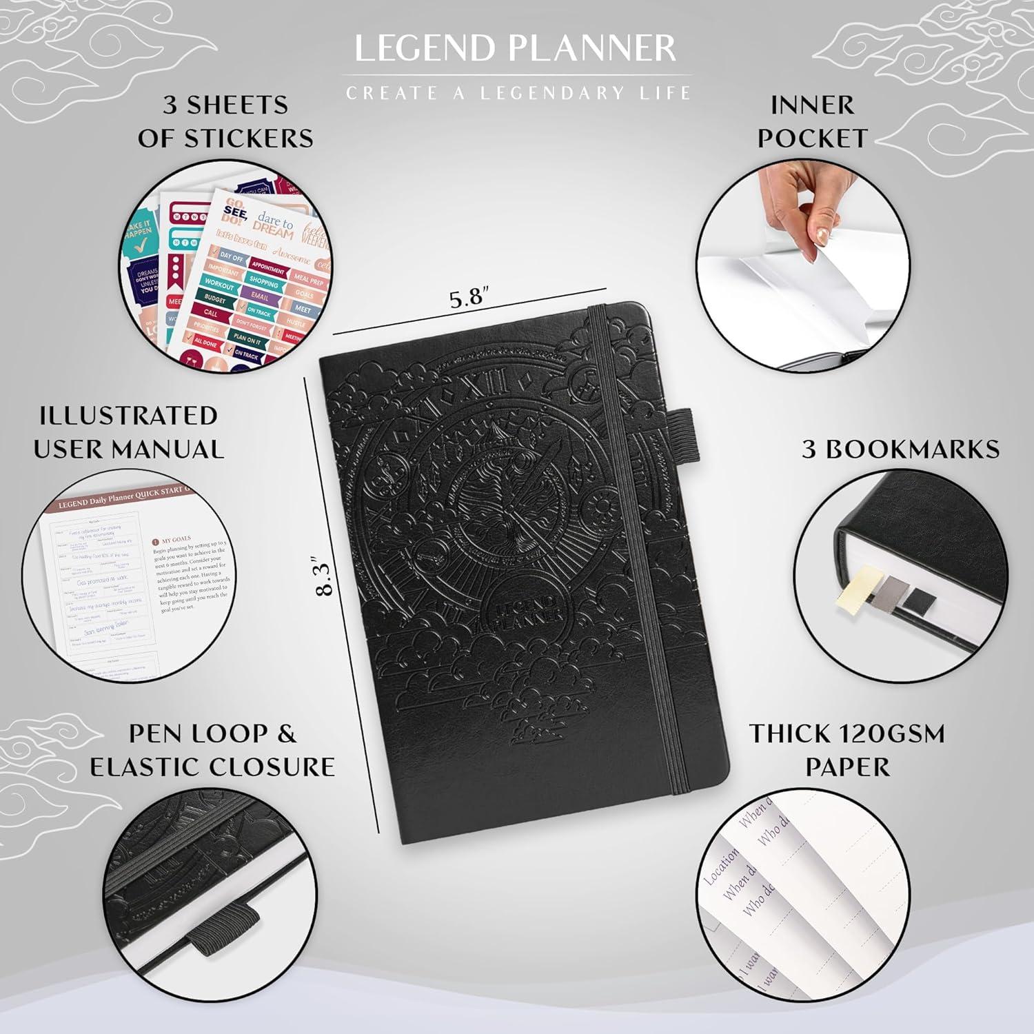 image:imageLegend Planner for Productivity Undated 6Month Daily Planner ToDo List Time Management Tool to Increase Focus amp Achieve Goals Black