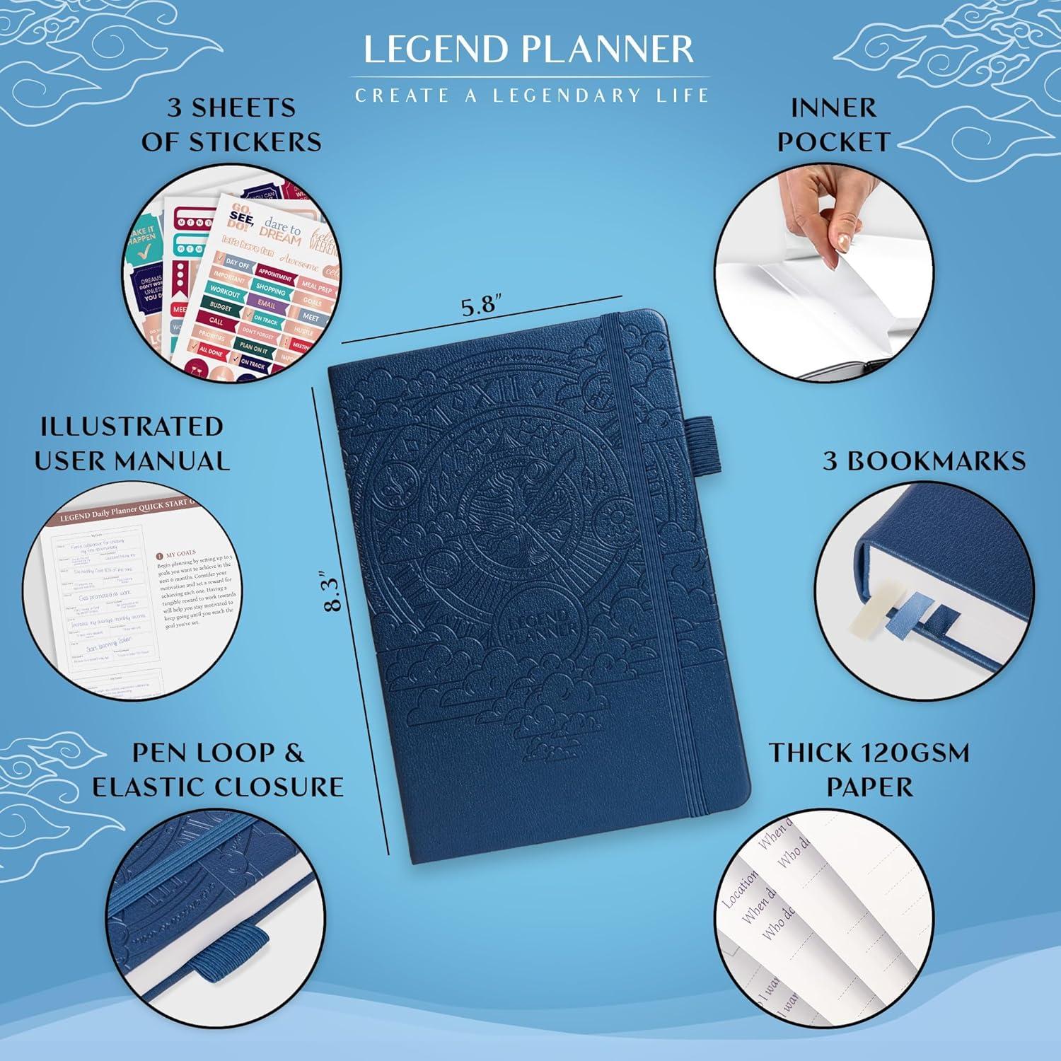 image:imageLegend Planner for Productivity Undated 6Month Daily Planner ToDo List Time Management Tool to Increase Focus amp Achieve Goals Mystic Blue