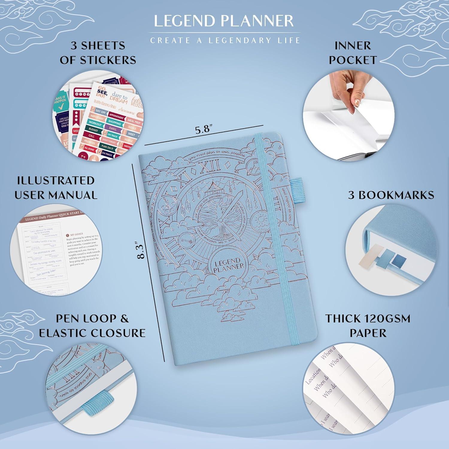 image:imageLegend Planner for Productivity Undated 6Month Daily Planner ToDo List Time Management Tool to Increase Focus amp Achieve Goals Periwinkle