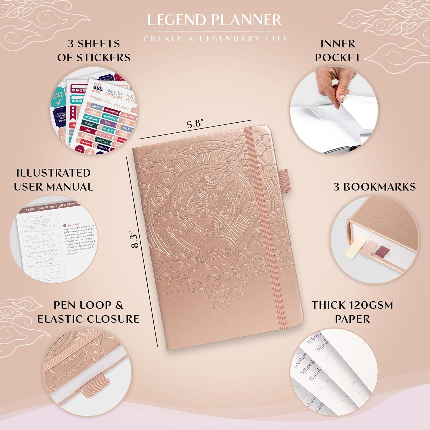 image:imageLegend Planner for Productivity Undated 6Month Daily Planner ToDo List Time Management Tool to Increase Focus amp Achieve Goals Rose Gold