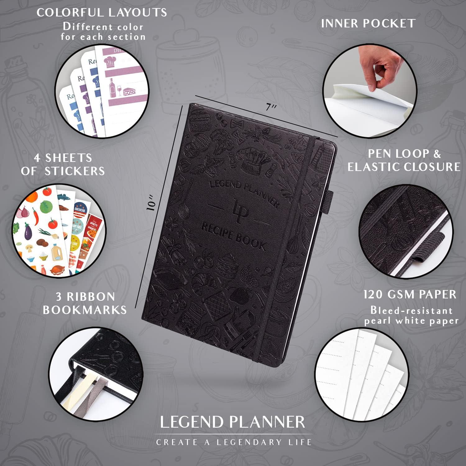 image:imageLegend Recipe Book Blank Family Cookbook to Write In Your Own Recipes Empty Cooking Journal Personalized Cooking Notebook Hardcover A5 58 Recipes In Total Mystic GrayBlack