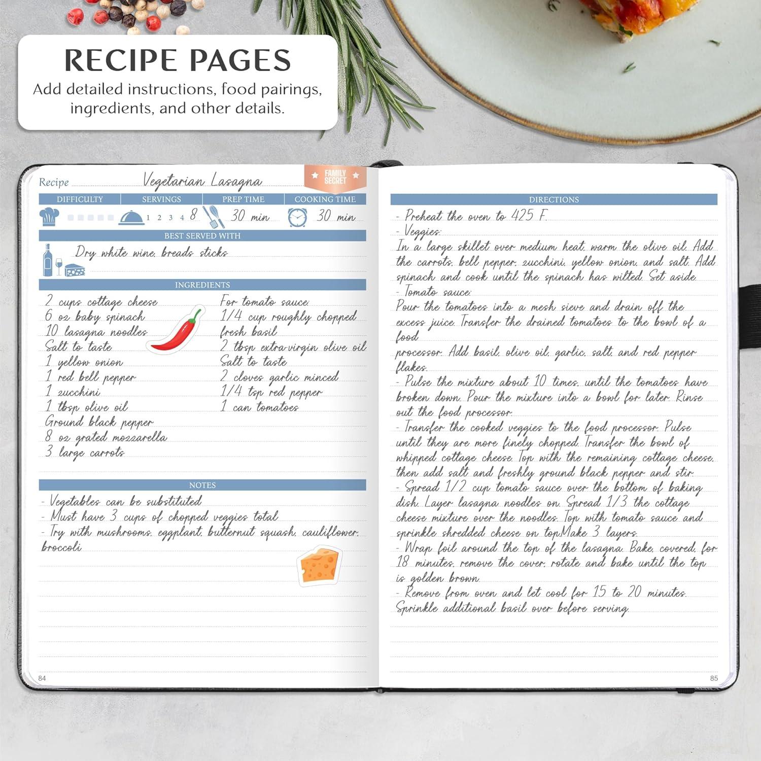 image:imageLegend Recipe Book Blank Family Cookbook to Write In Your Own Recipes Empty Cooking Journal Personalized Cooking Notebook Hardcover A5 58 Recipes In Total Mystic GrayBlack