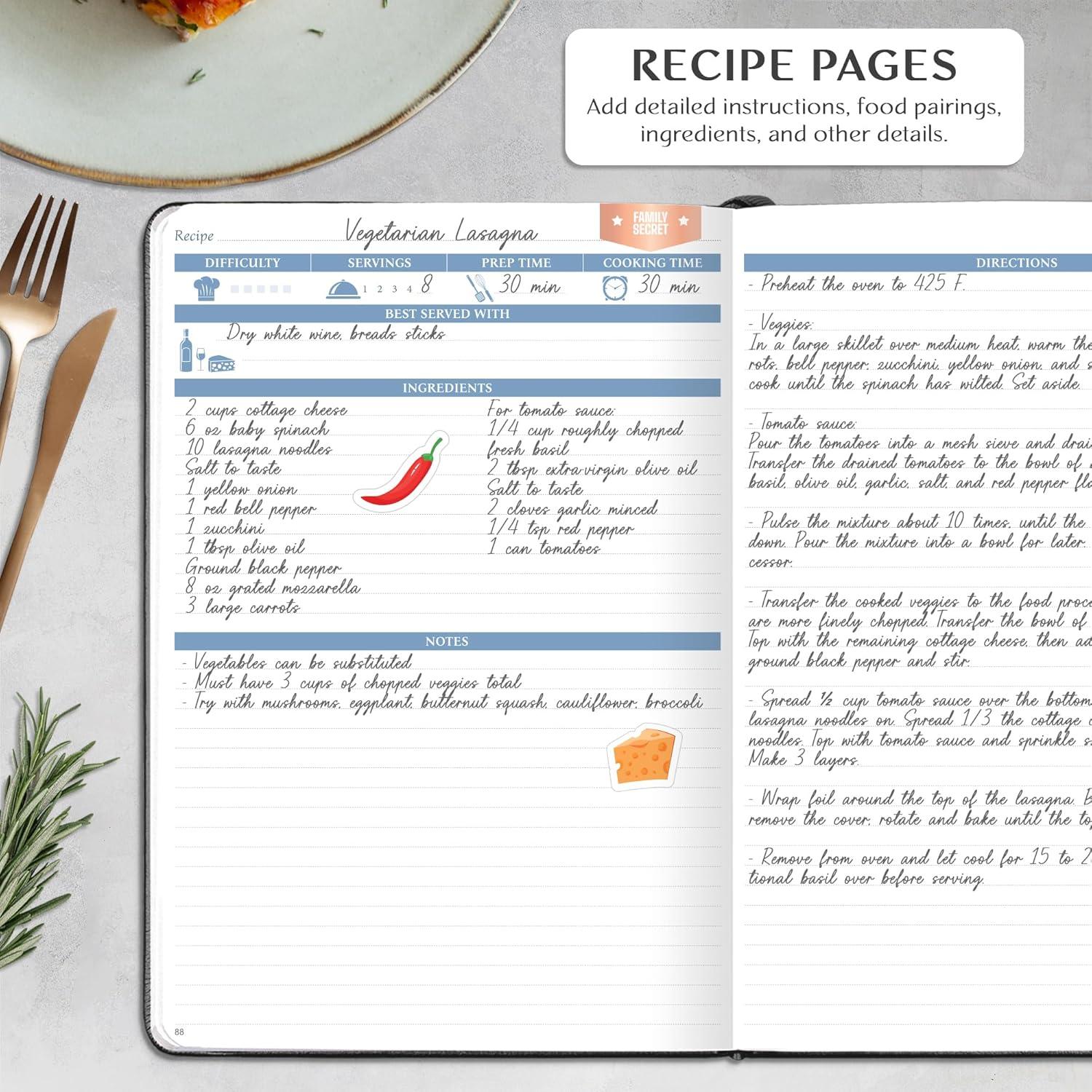 image:imageLegend Recipe Book Blank Family Cookbook to Write In Your Own Recipes Empty Cooking Journal Personalized Cooking Notebook Hardcover A5 58 Recipes In Total Mystic GrayBlack